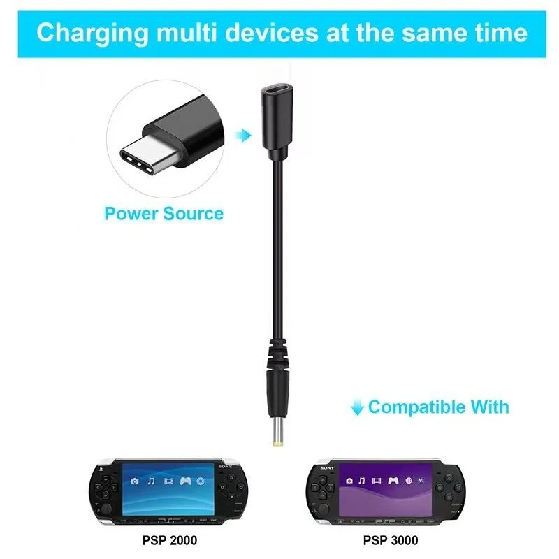 USB C Charging Cable for Sony PSP 1000 2000 3000 Type C Power Cord