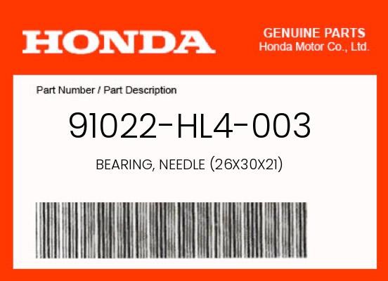 Honda Genuine Bearing, Needle (26X30X21) - 91022-Hl4-003