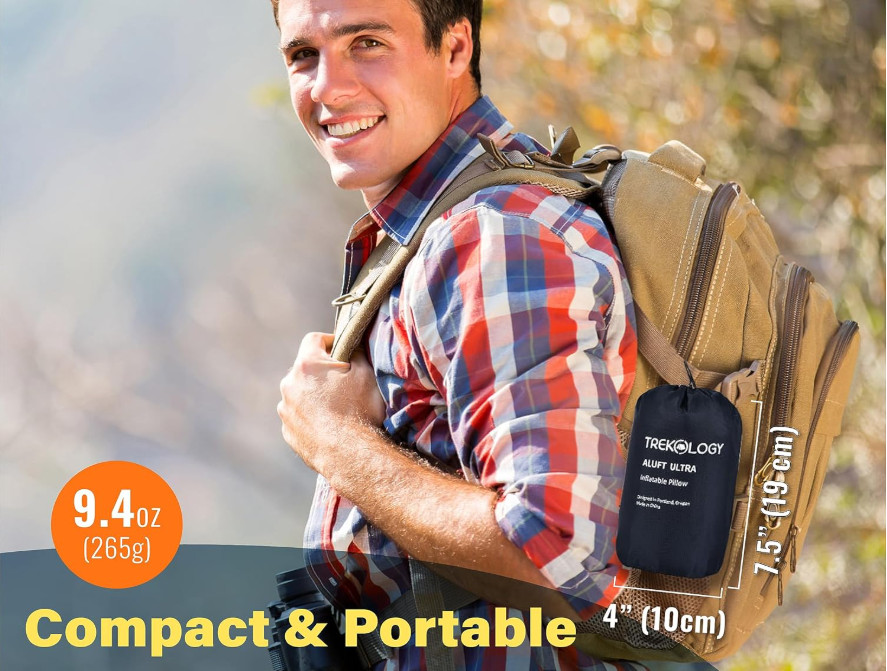 TREKOLOGY ALUFT Ultra Camping Pillow – Inflatable, Portable,Leak-Proof (24"x15")