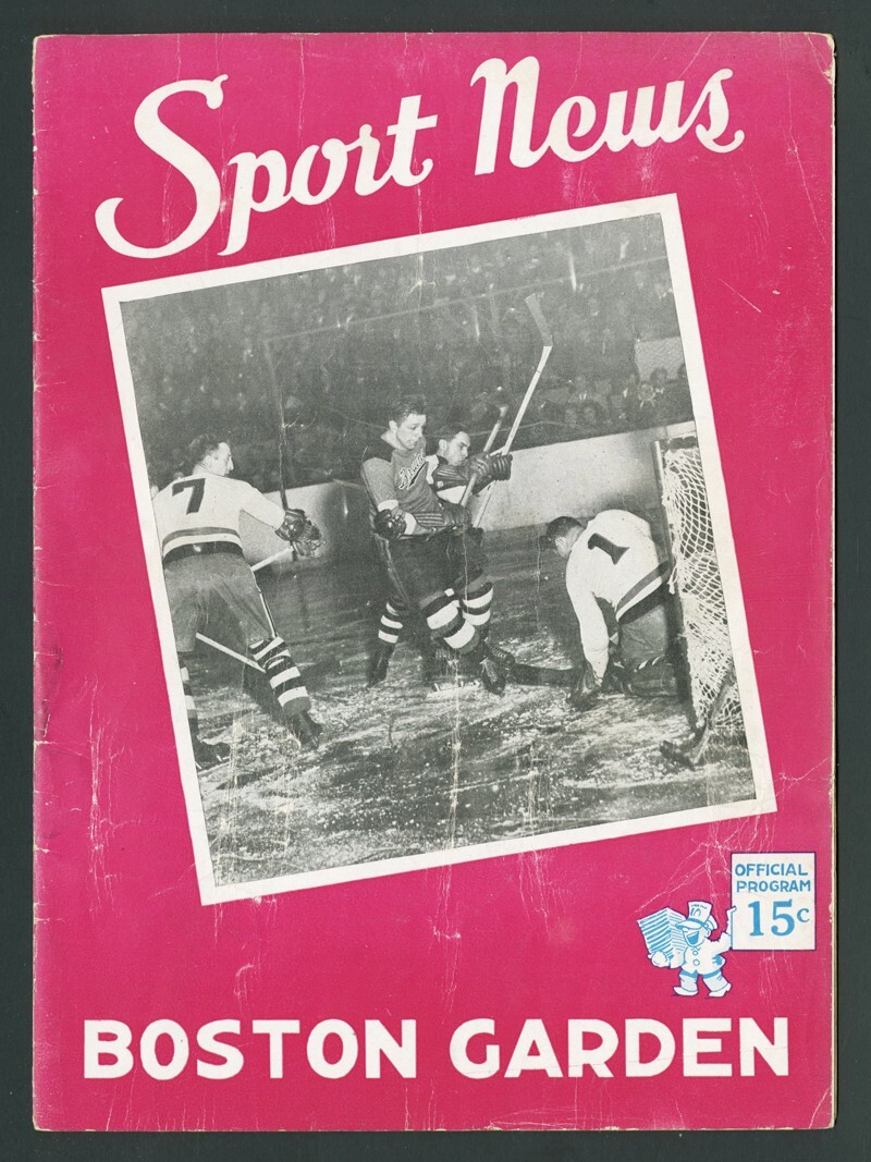 1-15-1944 BOSTON BRUINS NEW YORK RANGERS PROGRAM DIT CLAPPER B JACKSON B HEXTALL