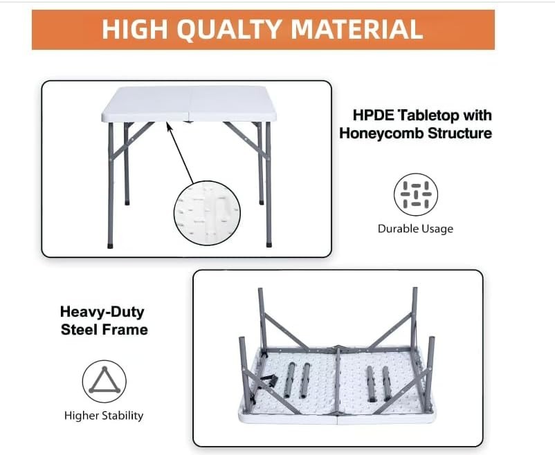 34" Square Folding Table Fold-in-Half Utility Dining Portable Table Heavy Duty