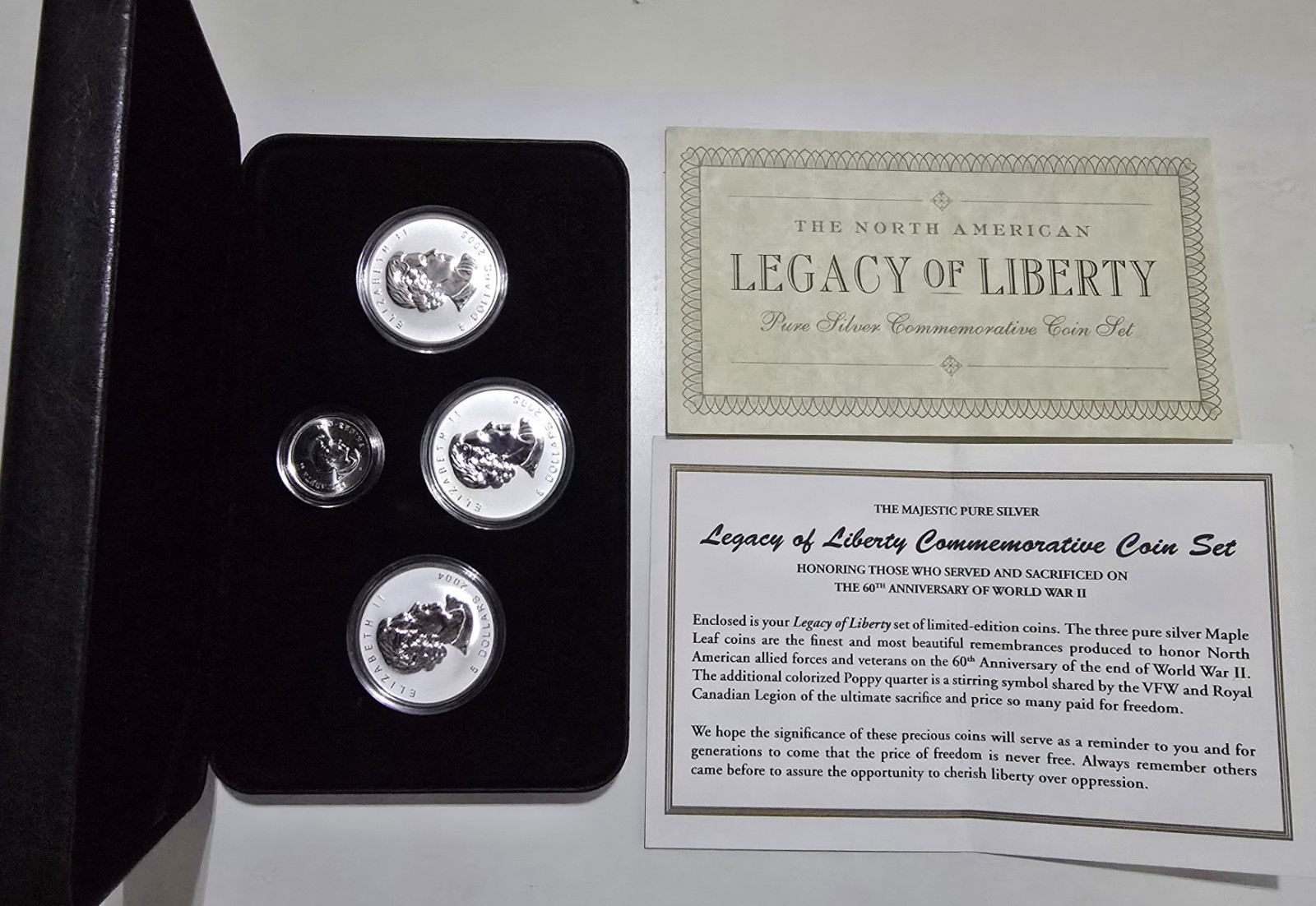 ​Legacy of Liberty Silver Coin Set WWII 60th Anniv 3x Maple Leaf 1oz .9999 Pure