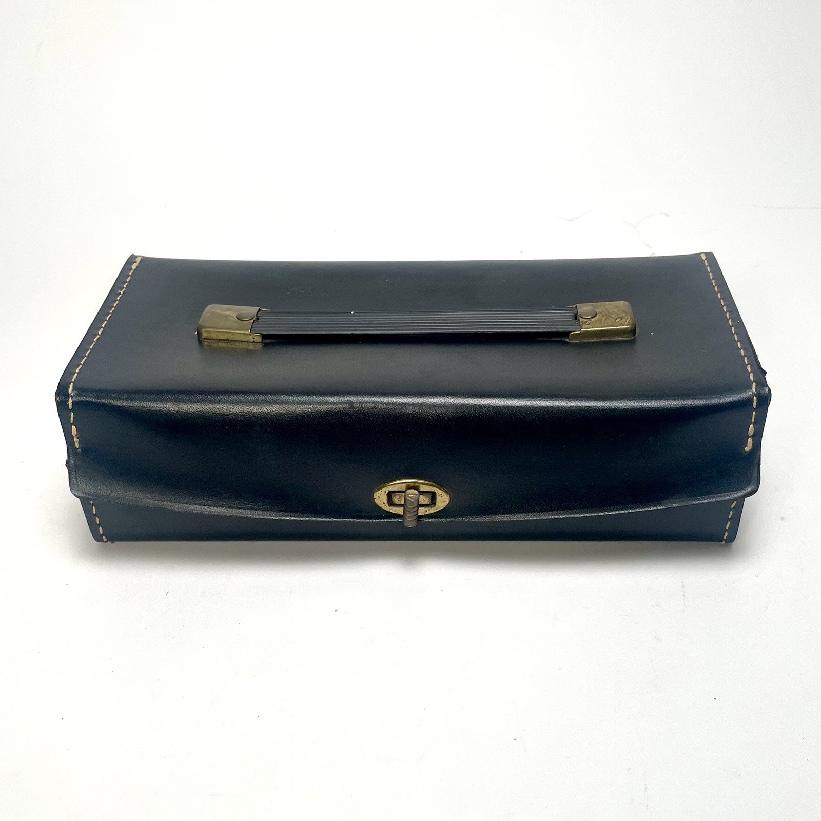 Vtg 1970s Faux Leather Cassette Tape Carrying Case Holds 10 Red Velvet Lining