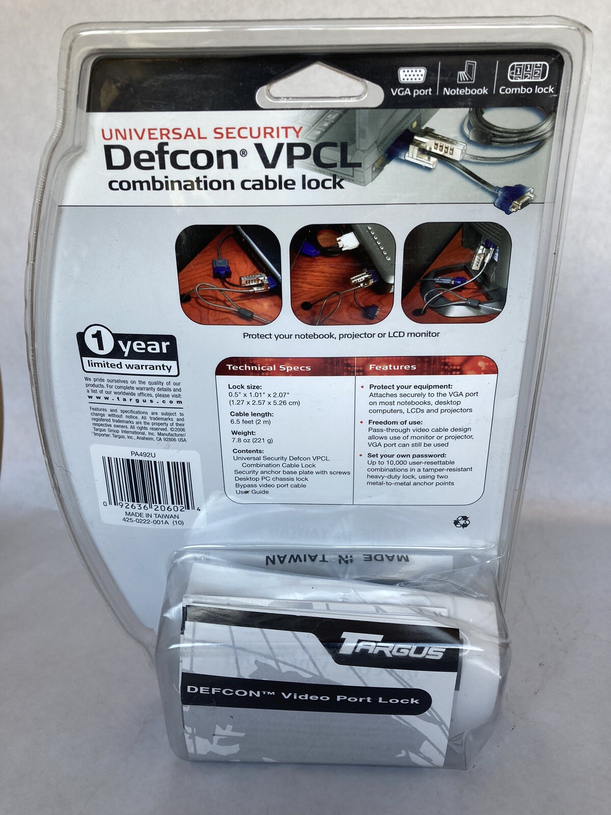 3 Targus Universal Security Defcon VPCL Combination Cable Lock - New