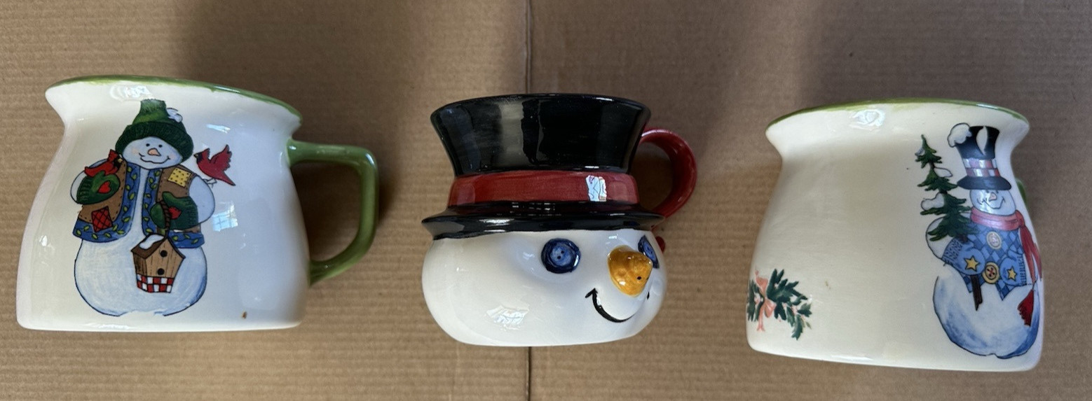 Ceramic Hand Painted Snowman Mugs - set of 3