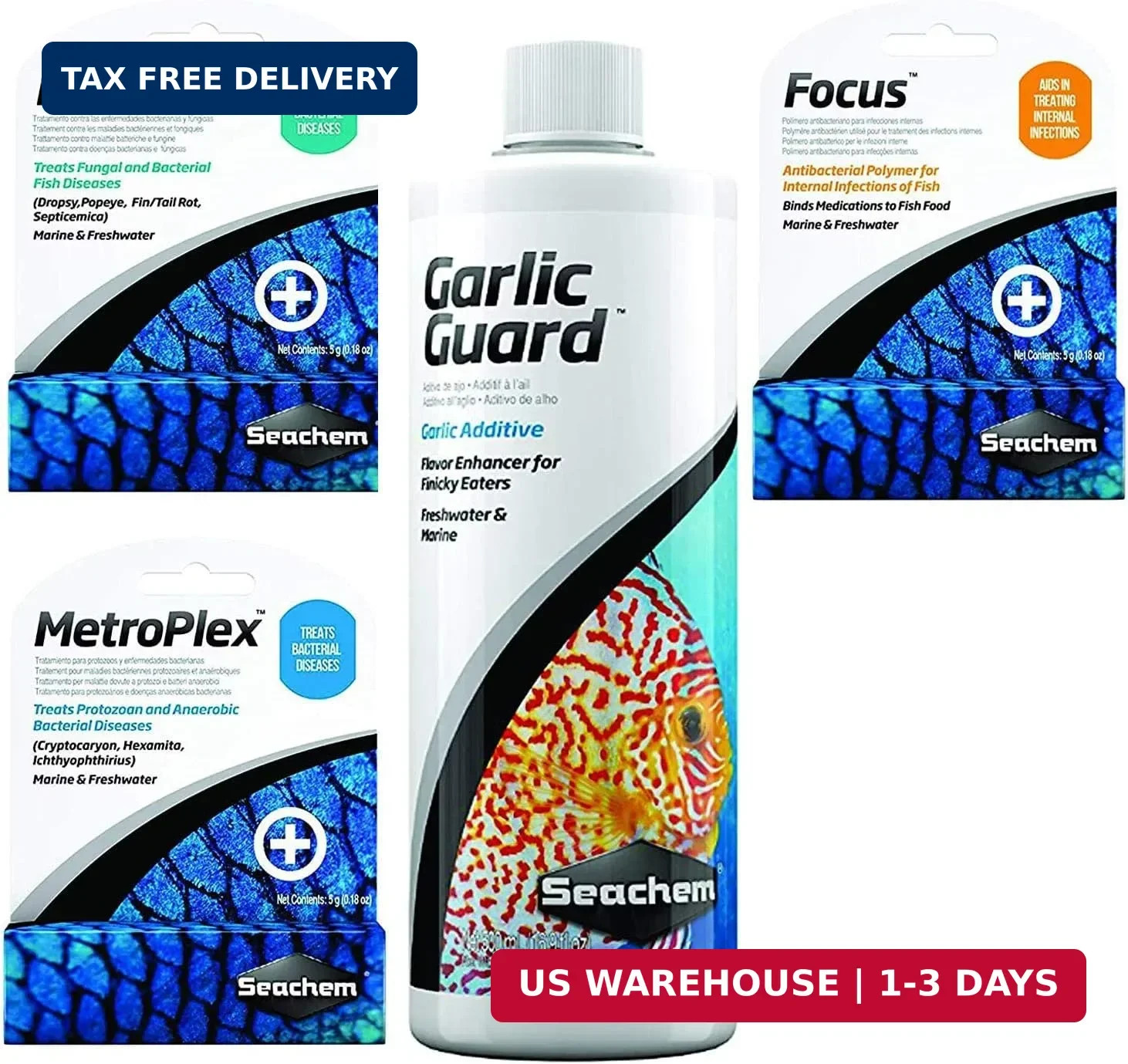 Ultimate Aquarium Treatment Bundle Pack - Metroplex, Kanaplex, Focus, Garlic Gua