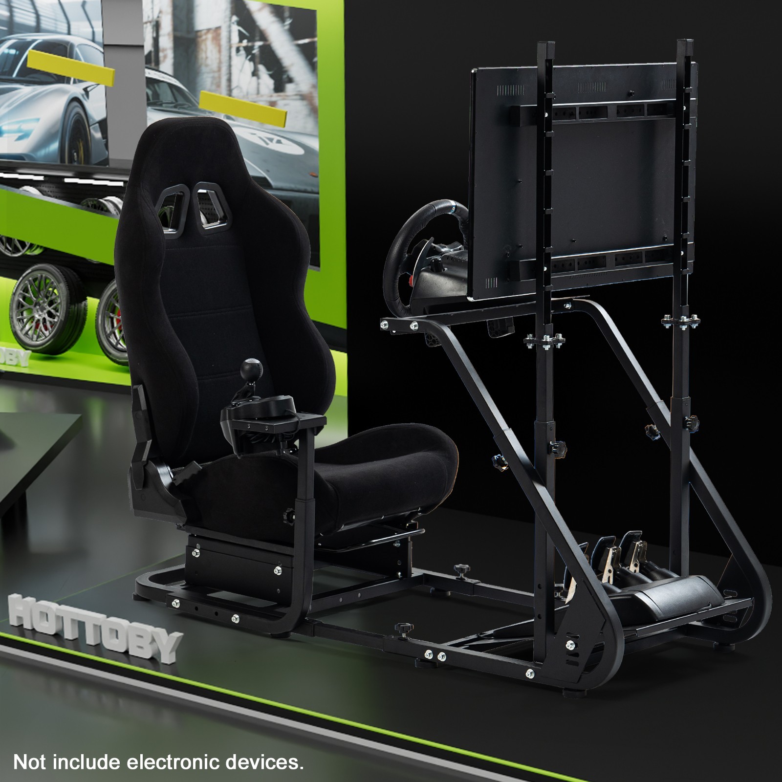 Hottoby Racing Simulator Cockpit With Black Seat & Monitor Stand Fits Logitech