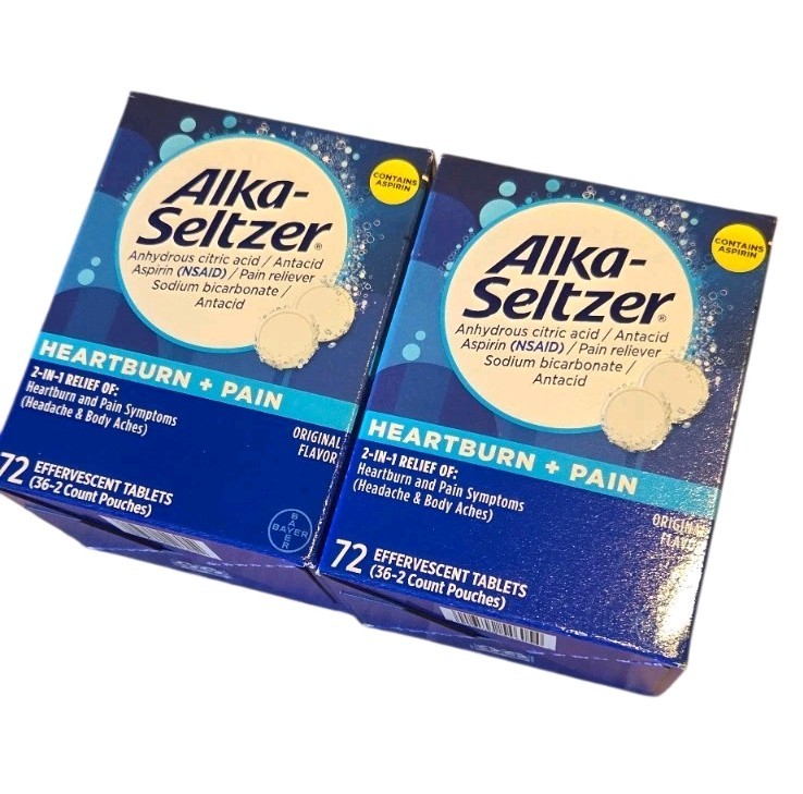 2 Boxes Alka-Seltzer HeartBurn + Pain Tablets 72 Count. 144 Tablets In Total