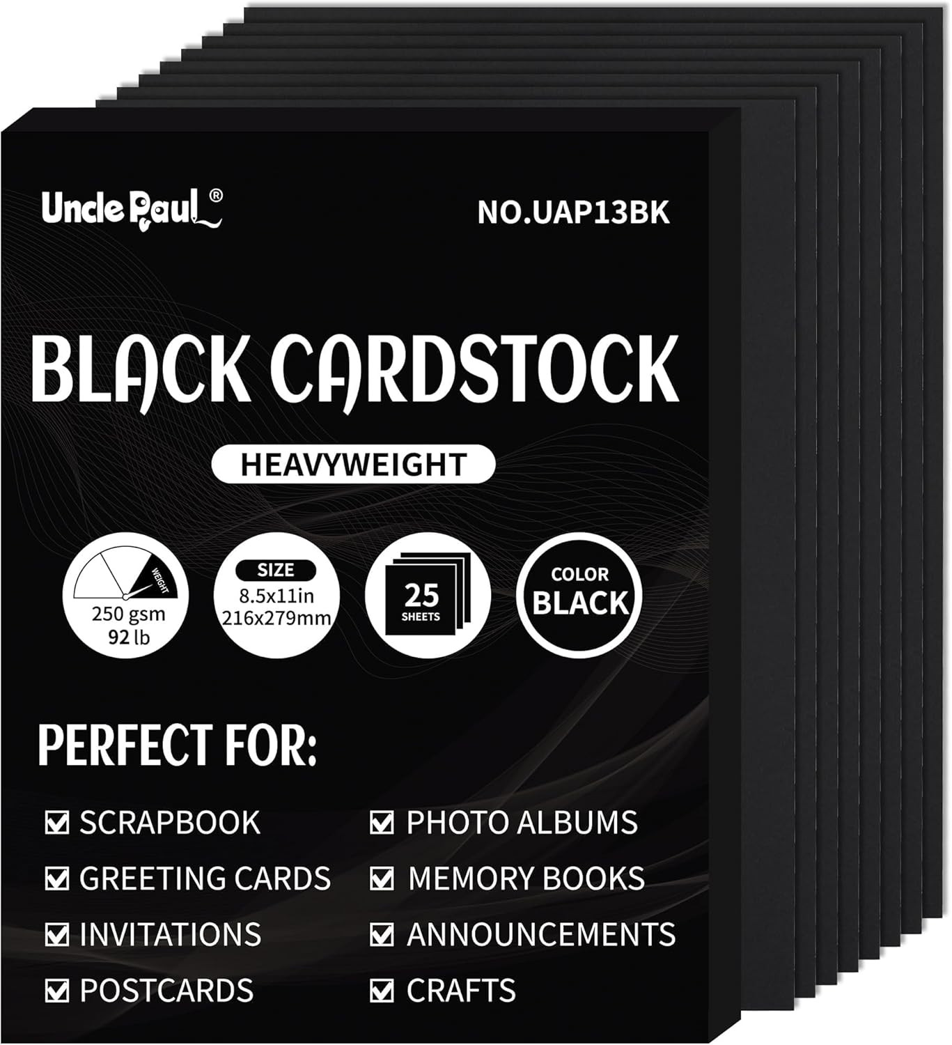 Black Cardstock - 8.5'' x 11'' 92lb Cover Card Stock Heavyweight Paper Perfect f