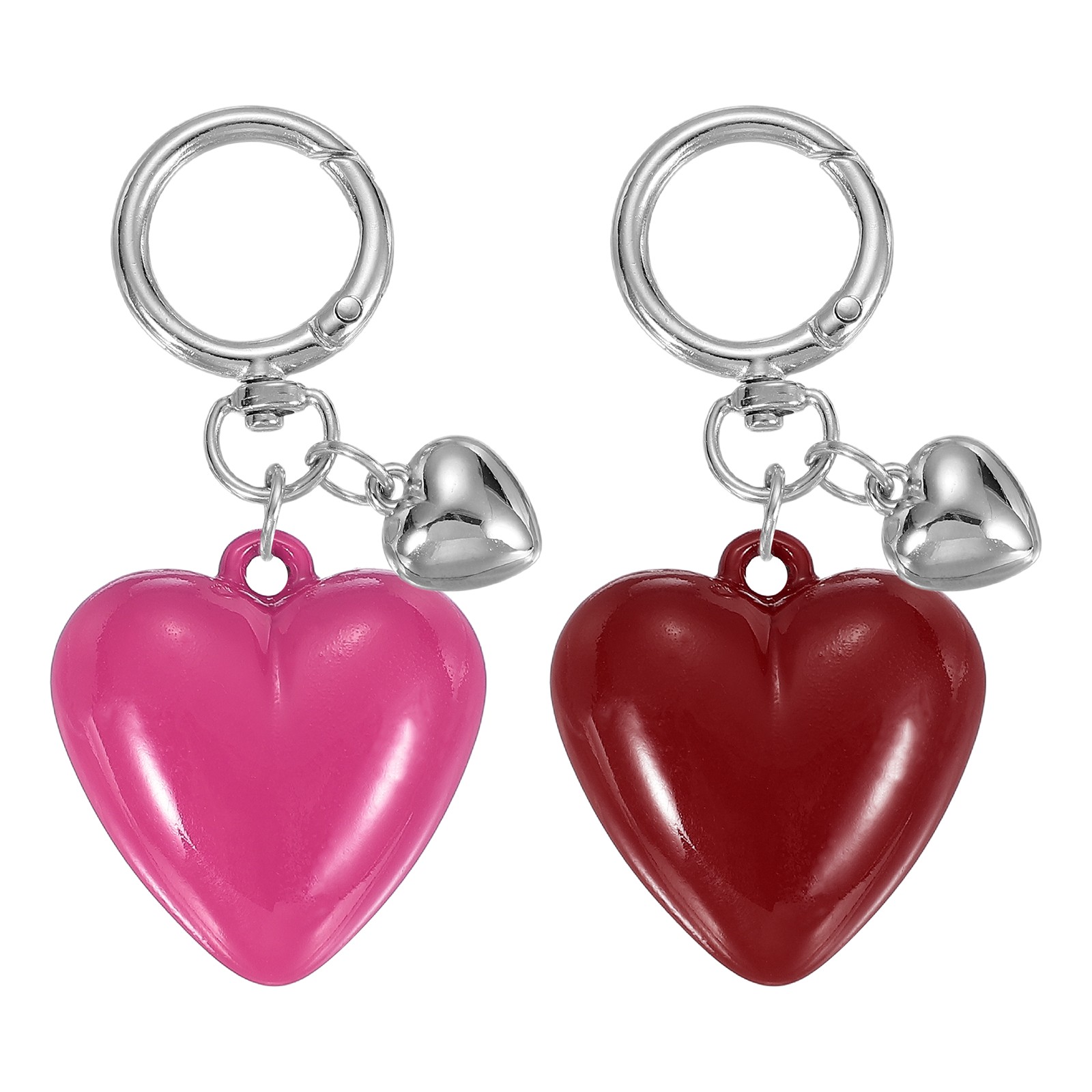 2 Pcs Resin Cute Heart Keychain for Women for Handbag, Rose Red/Burgundy