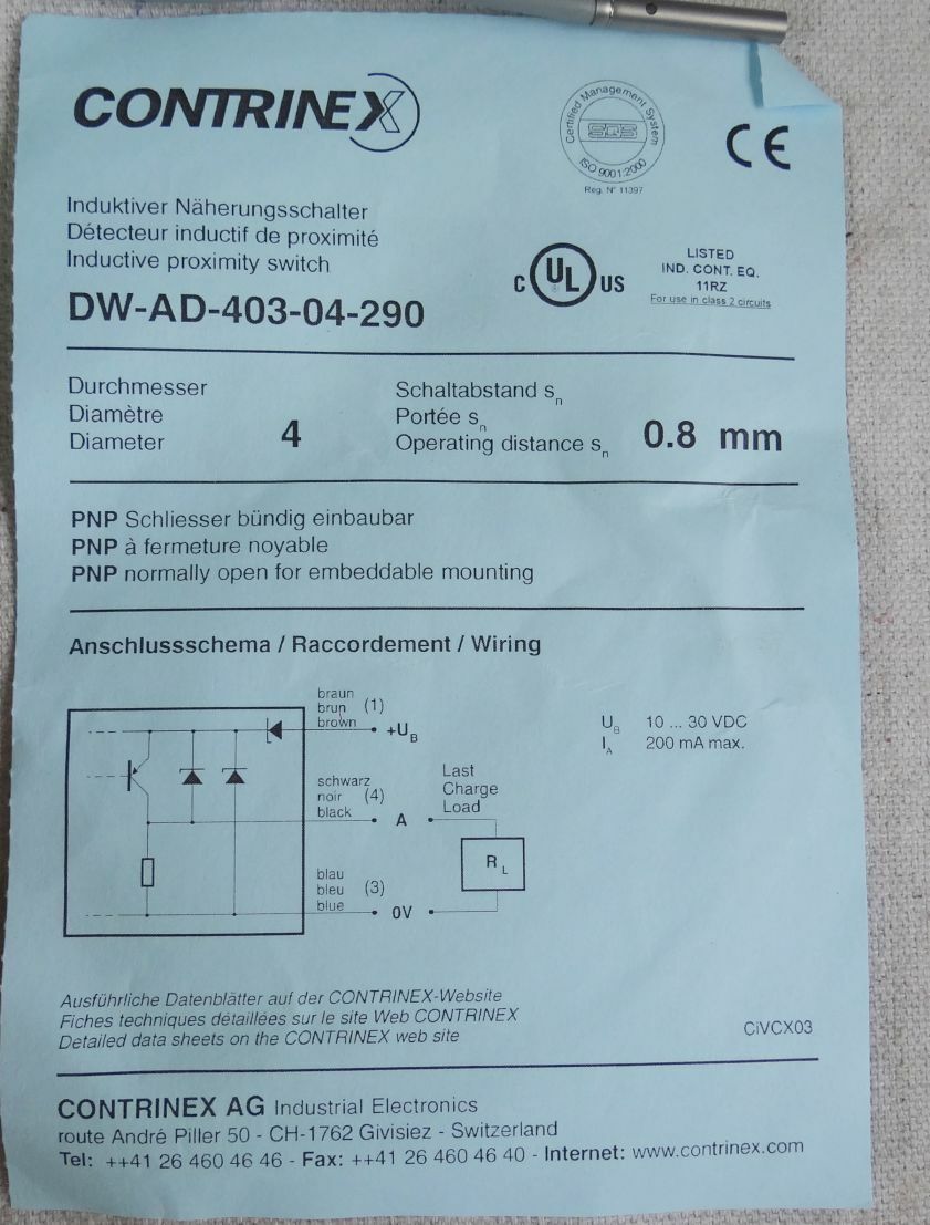 Contrinex Inductive Proximity Switch DW-AD-403-04-290