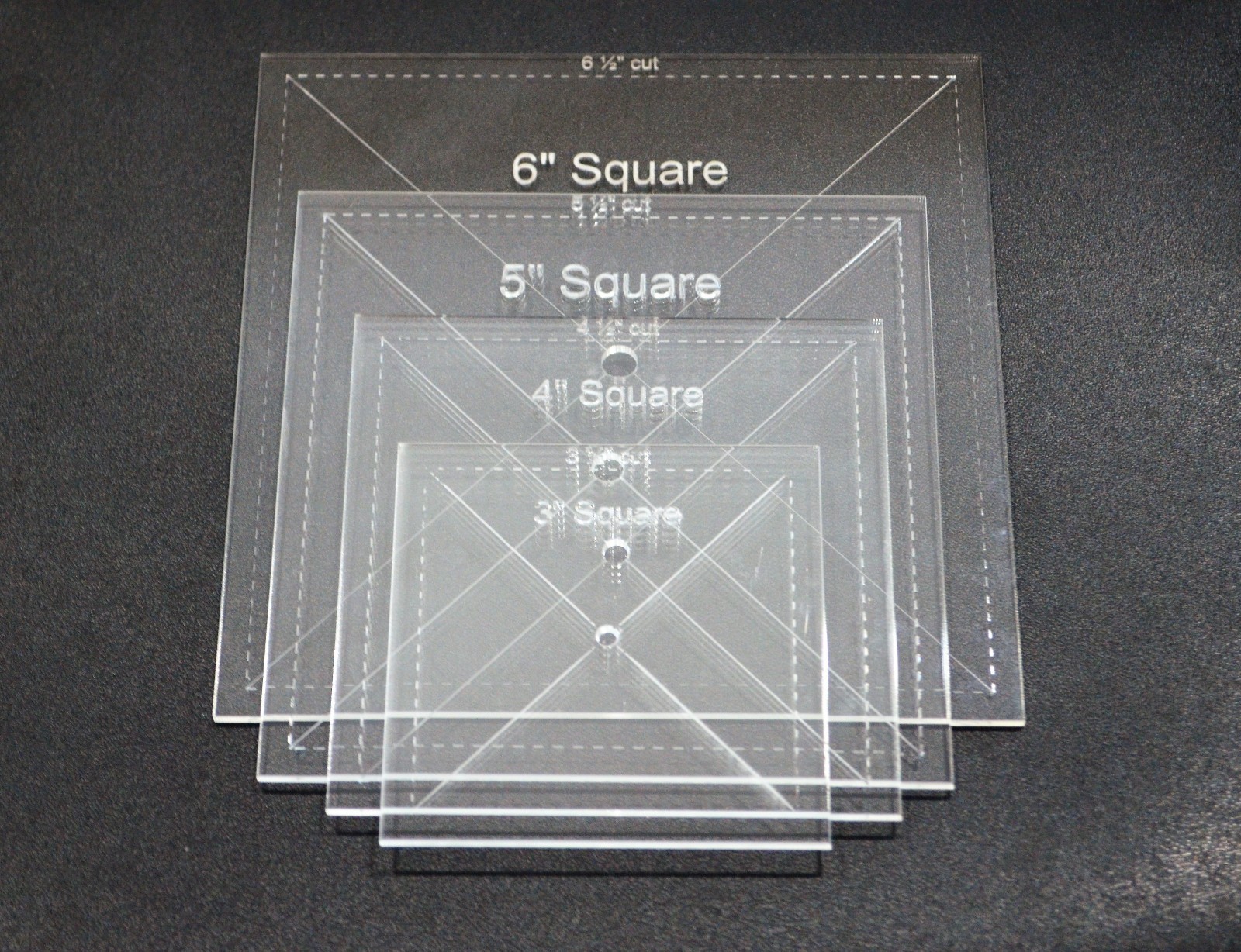 1/8" Clear Acrylic Laser Cut Quilting Templates - Square 3-6 Inch