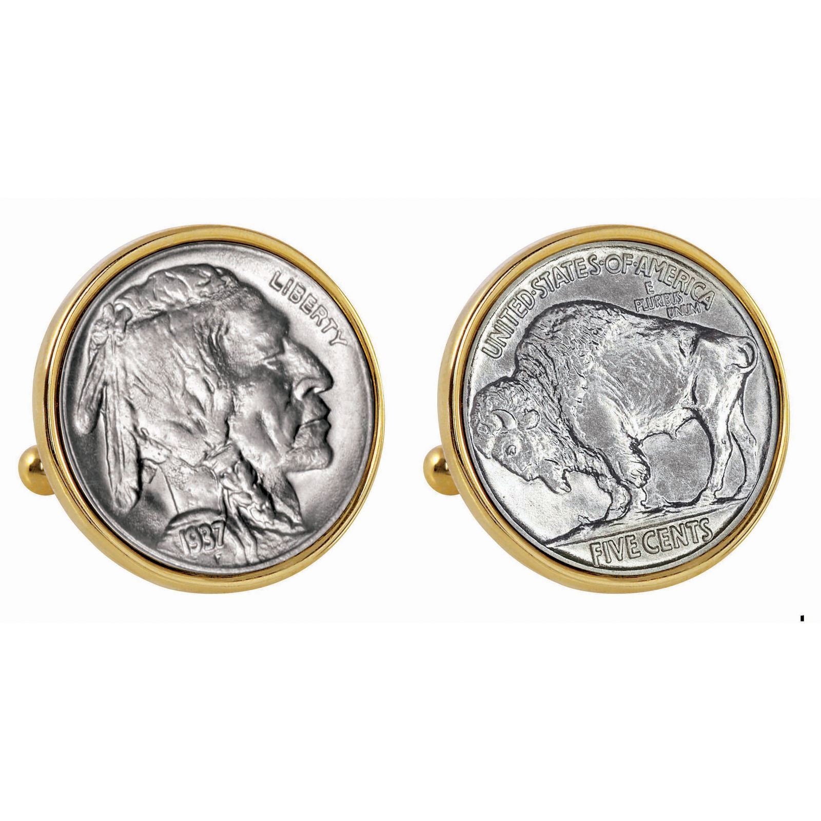 NEW American Coin Treasures Buffalo Nickel Goldtone Bezel Coin Cuff Links 13550
