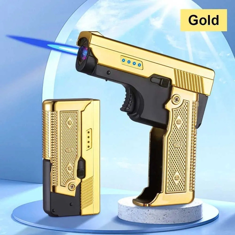 Folding Gun Torch Lighter Windproof Blue Jet Flame  Lighter USB Rechargeable