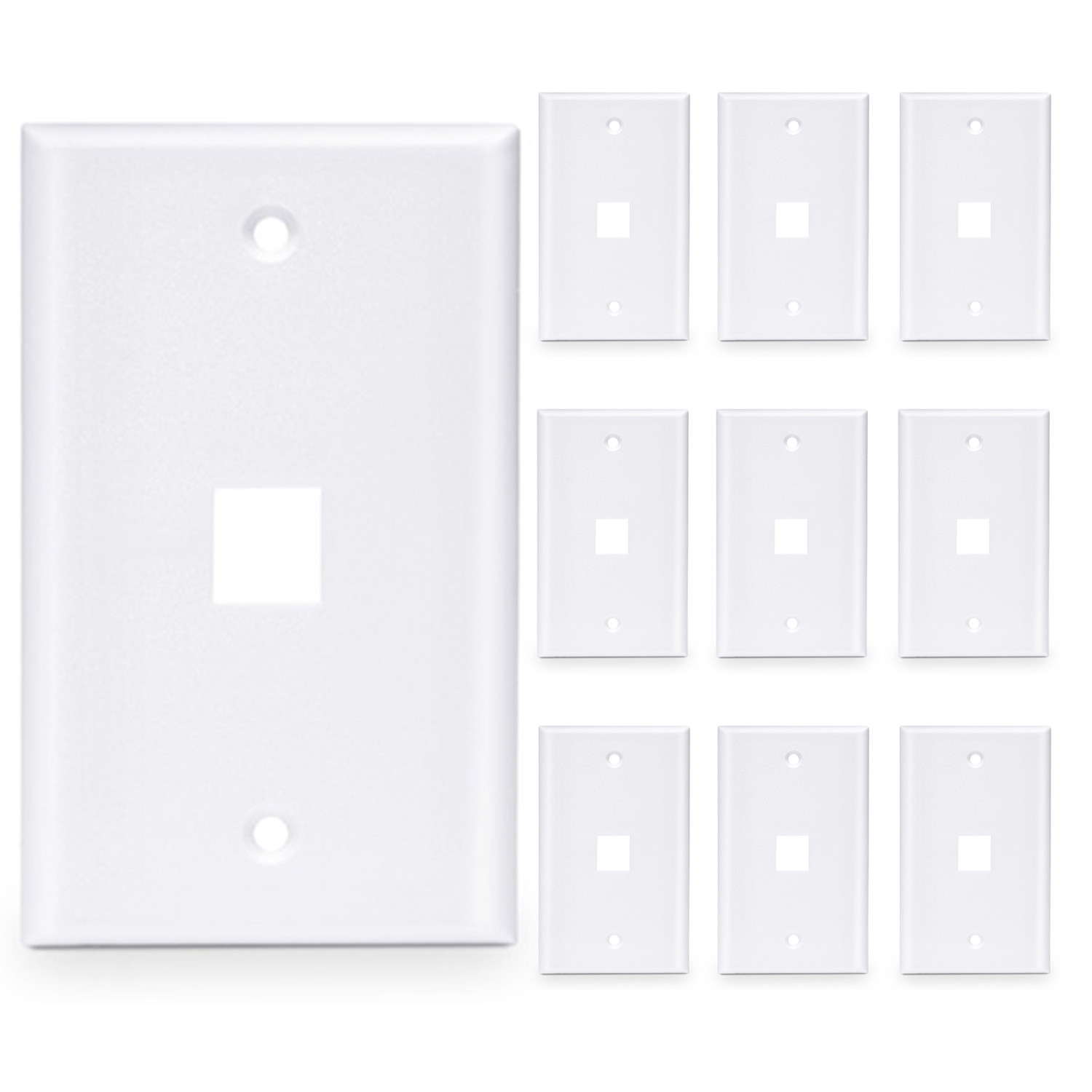 10 Pcs - 1 Port Wall Plate Keystone RJ45 Cat6 Cat5e Insert Jack White WallPlate