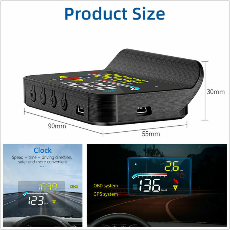 3.5" LED Car Windshield Speedometer OBD2+GPS Car HUD Head Up Display Universal