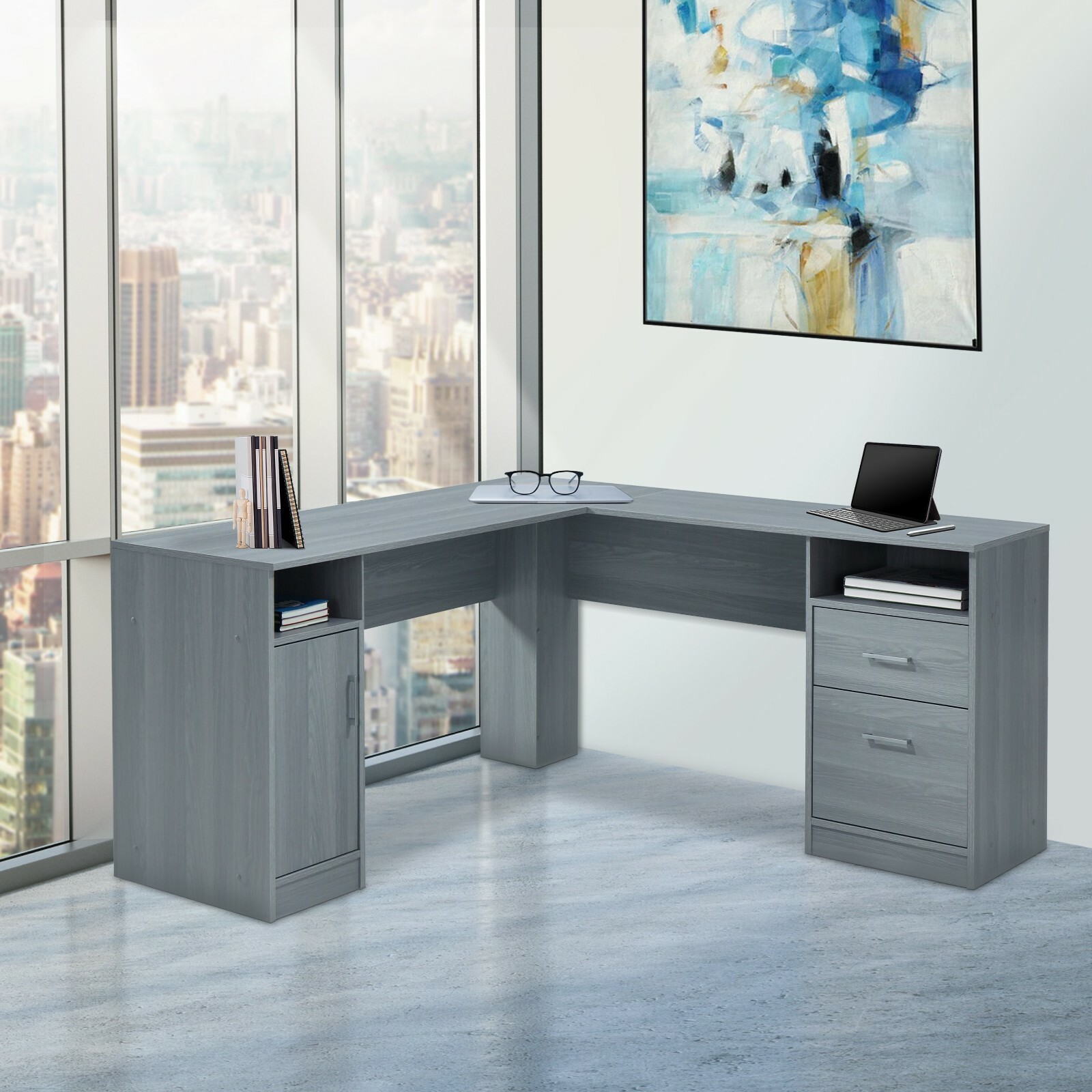 Techni Mobili Functional Computer Desk Computer Workstation w/ Multiple Storages