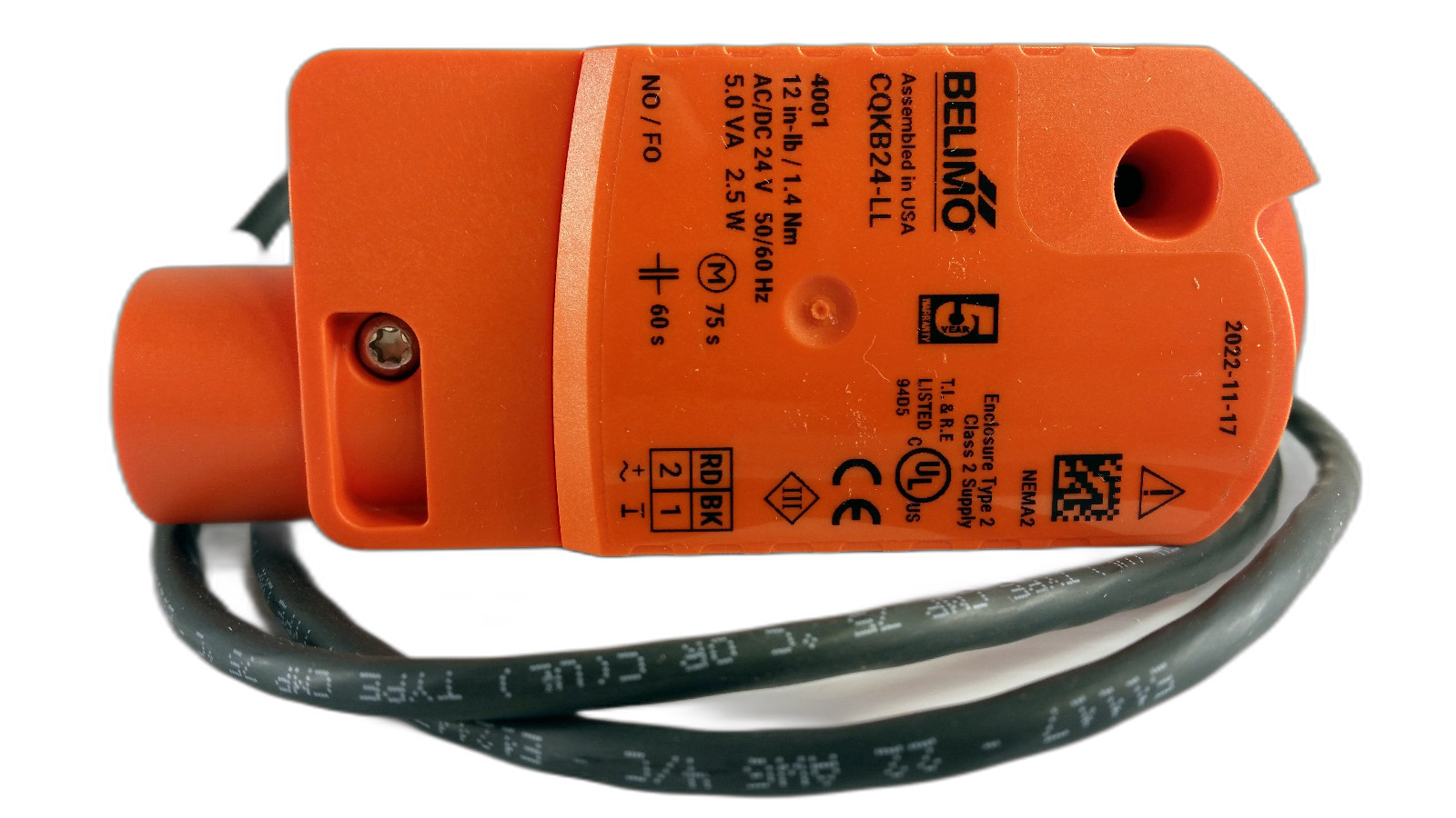Belimo CQKB24-LL Zone Valve Actuator 12 in-lb 24V AC/DC 5VA 2.5W NO/FO