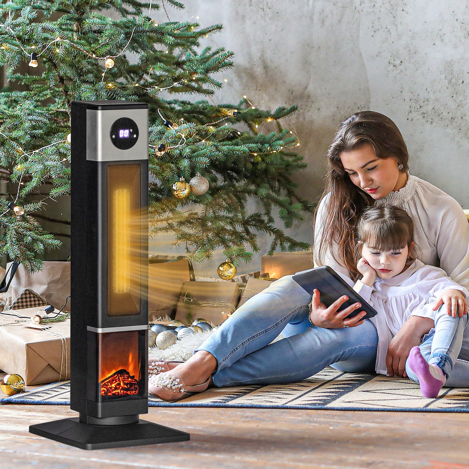 1400W Electric Heater with Oscillation, Timer, Black