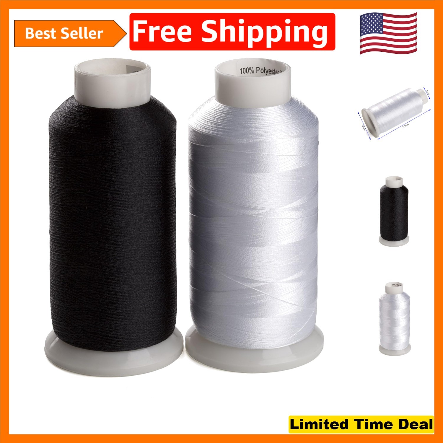 Bobbin Thread Set 60WT Polyester – 2 Spools (White & Black) for Seamless Sewing
