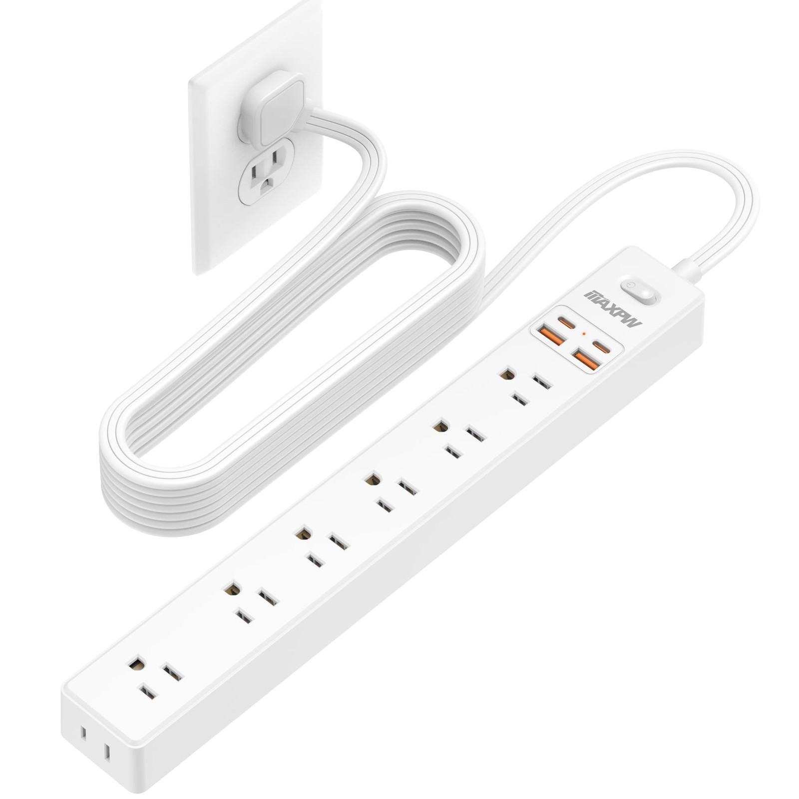 10 Ft Power Strip Surge Protector - 7 Outlets 4 USB Ports (2 USB C), Ultra Th...
