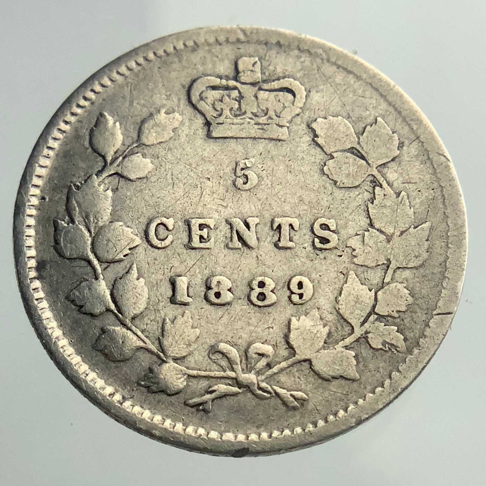 1889 Canada Small Five Cents Queen Victoria Circulated 5 Silver Coin NGS035