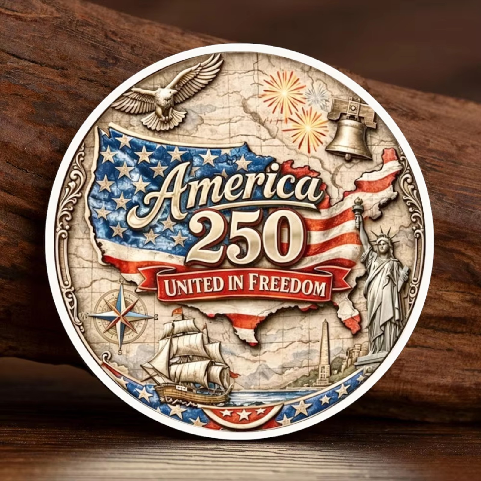 America 250 Challenge Coin United In Freedom Patriotic 1776-2026 USA Gift