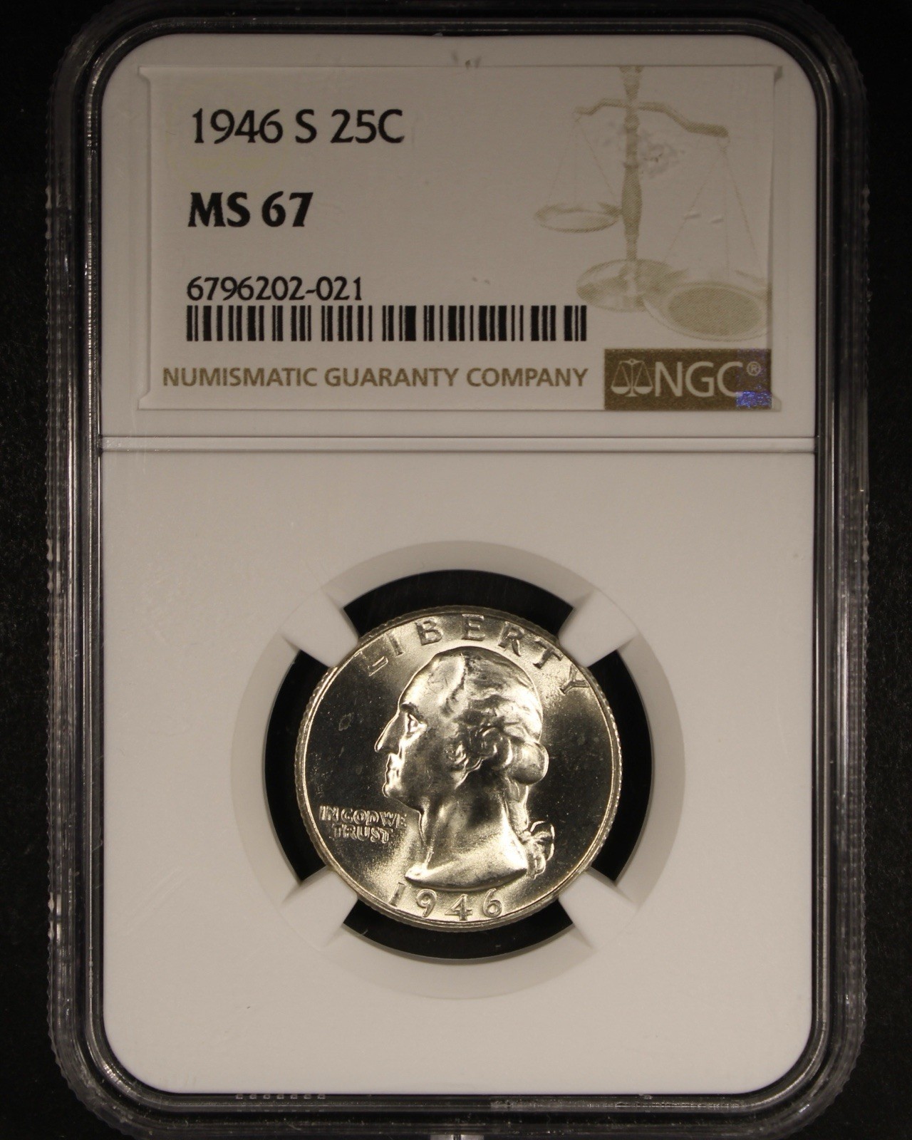 1946-S Washington Quarter - 25c NGC MS67 - Flashy Surfaces!