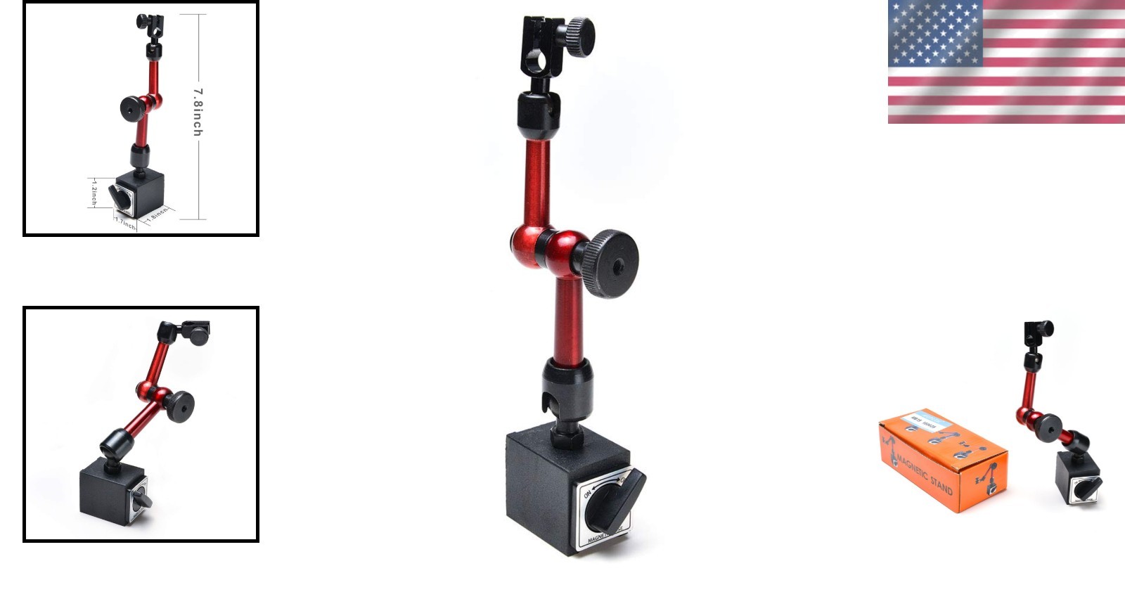 Versatile 3-Joint Red Magnetic Base Stand for Digital Dial Indicator - Safe Use