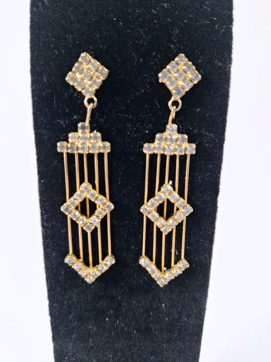 Stunning Goldtone Crystal Dangle Post Earrings