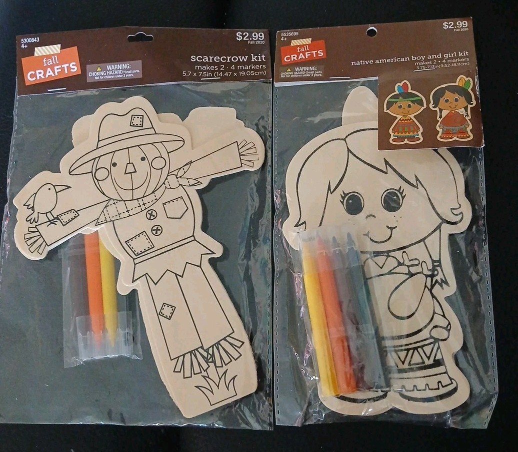 Seasonal Collection Fall Crafts Kits Scarecrow & Native American Boy And Girl