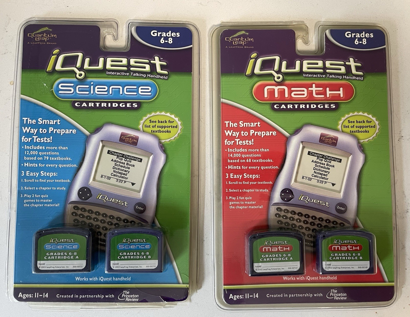 Leap Frog iQuest Science & Math Cartridges A and B Grades 6-8 New Sealed