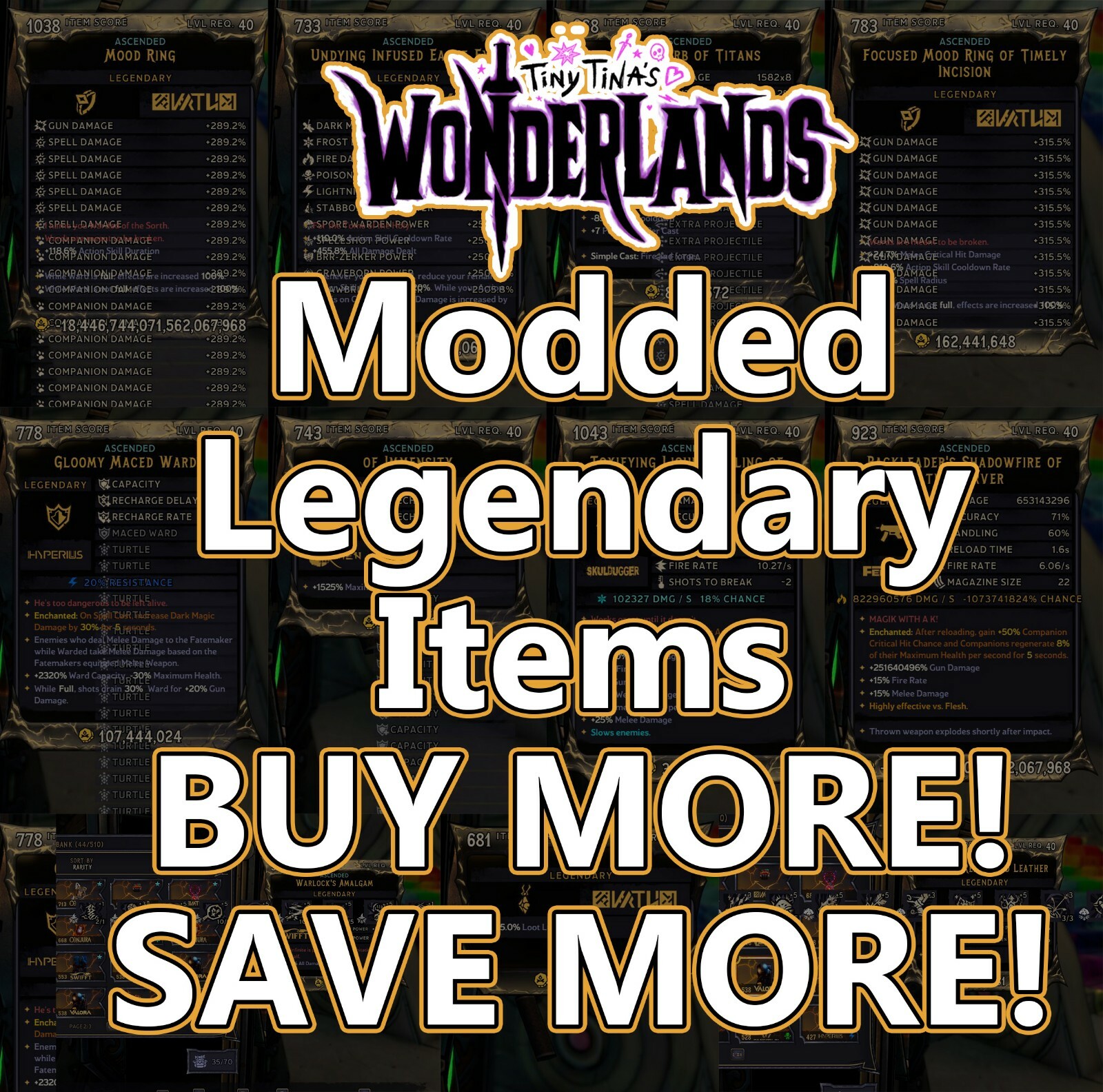 Tiny Tinas Wonderland ⭐ MODDED ITEMS ⭐ GUNS ARMOR RINGS AMULETS MELEE PS5/XBX/PC