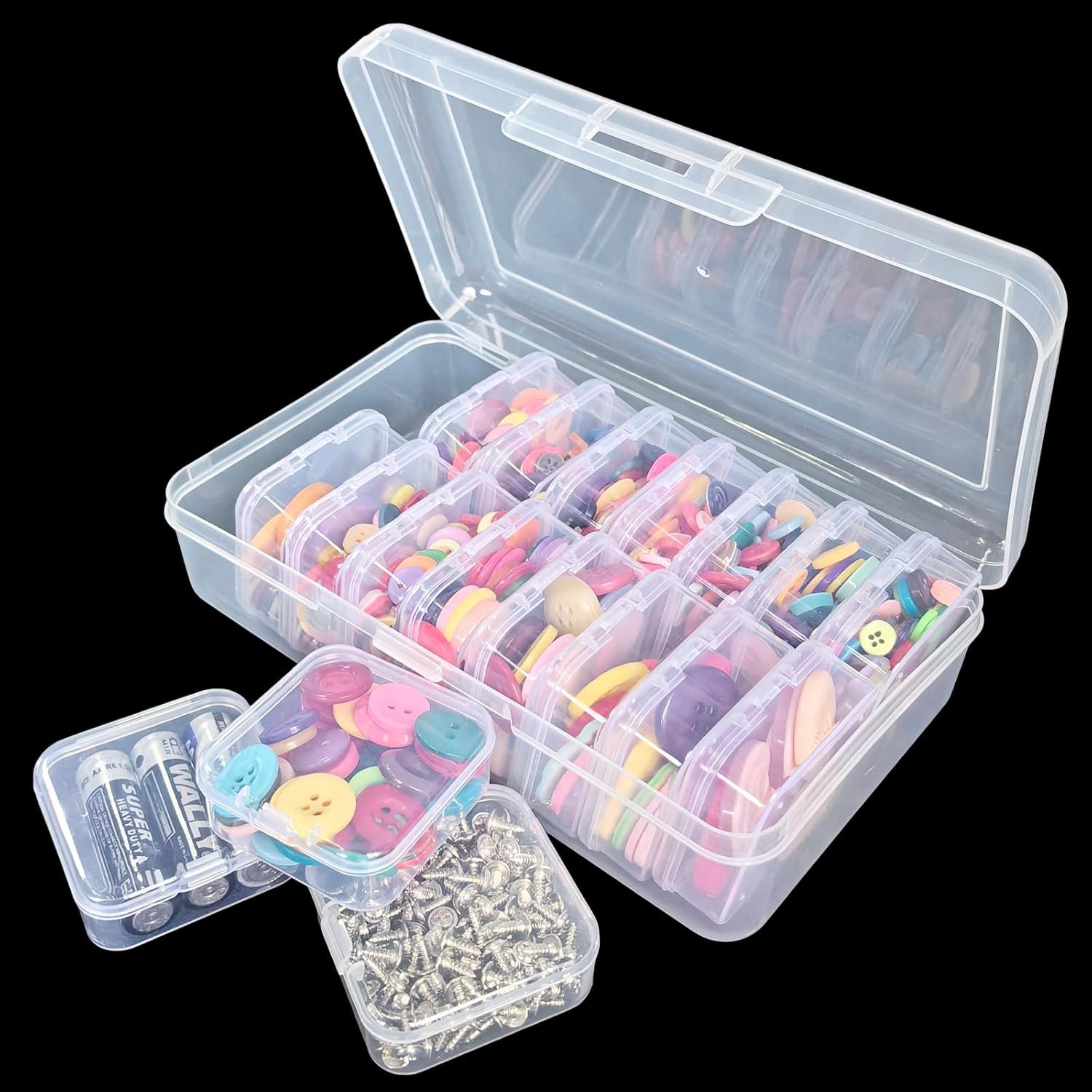 Small Bead Organizers, 19 Pieces Plastic Storage Cases Mini Clear Bead Storage C