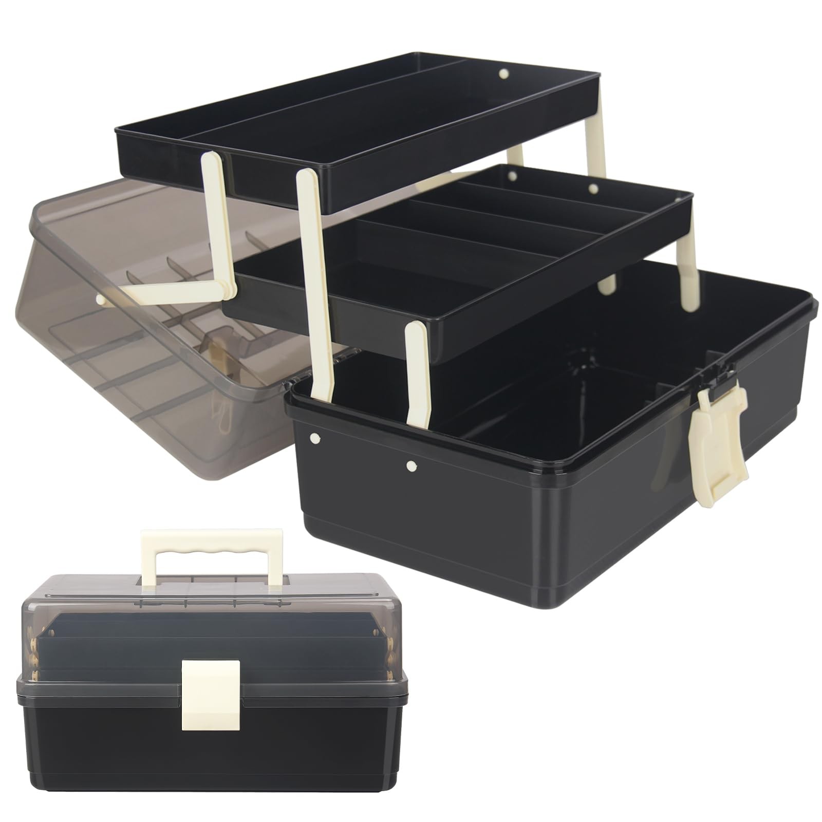 WEWLINE 13-Inch Art Storage Box 3-Layers Plastic Storage Box with Handle Craf...