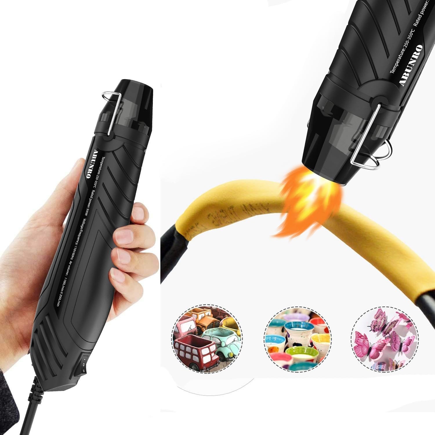 300W Mini Heat Gun with 6.6FT Cable & Reflector Nozzle - Precision Crafting Tool