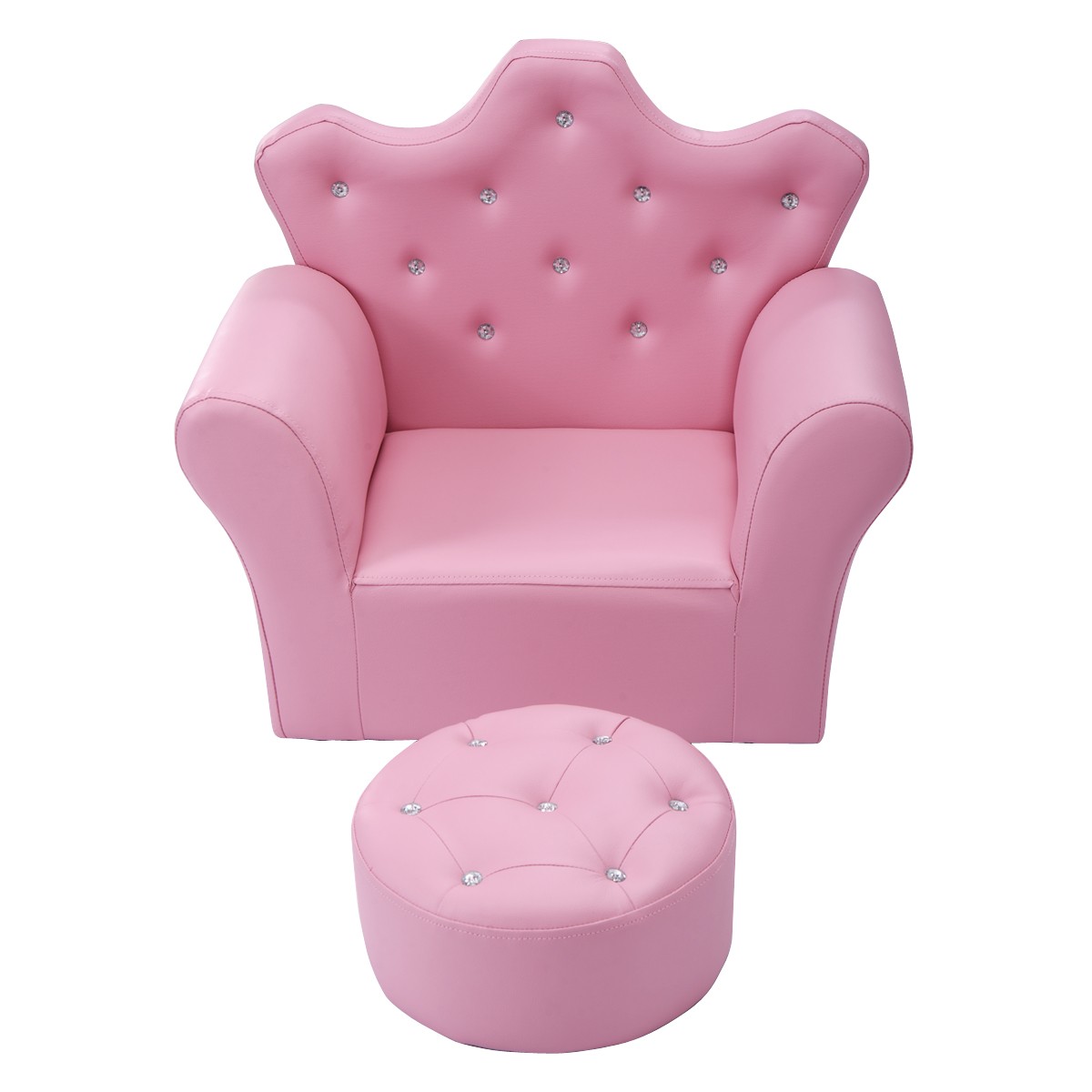 Topbuy Kids Single Sponge Sofa Toddler Leisure Chair W/ Armrest OttomanPink