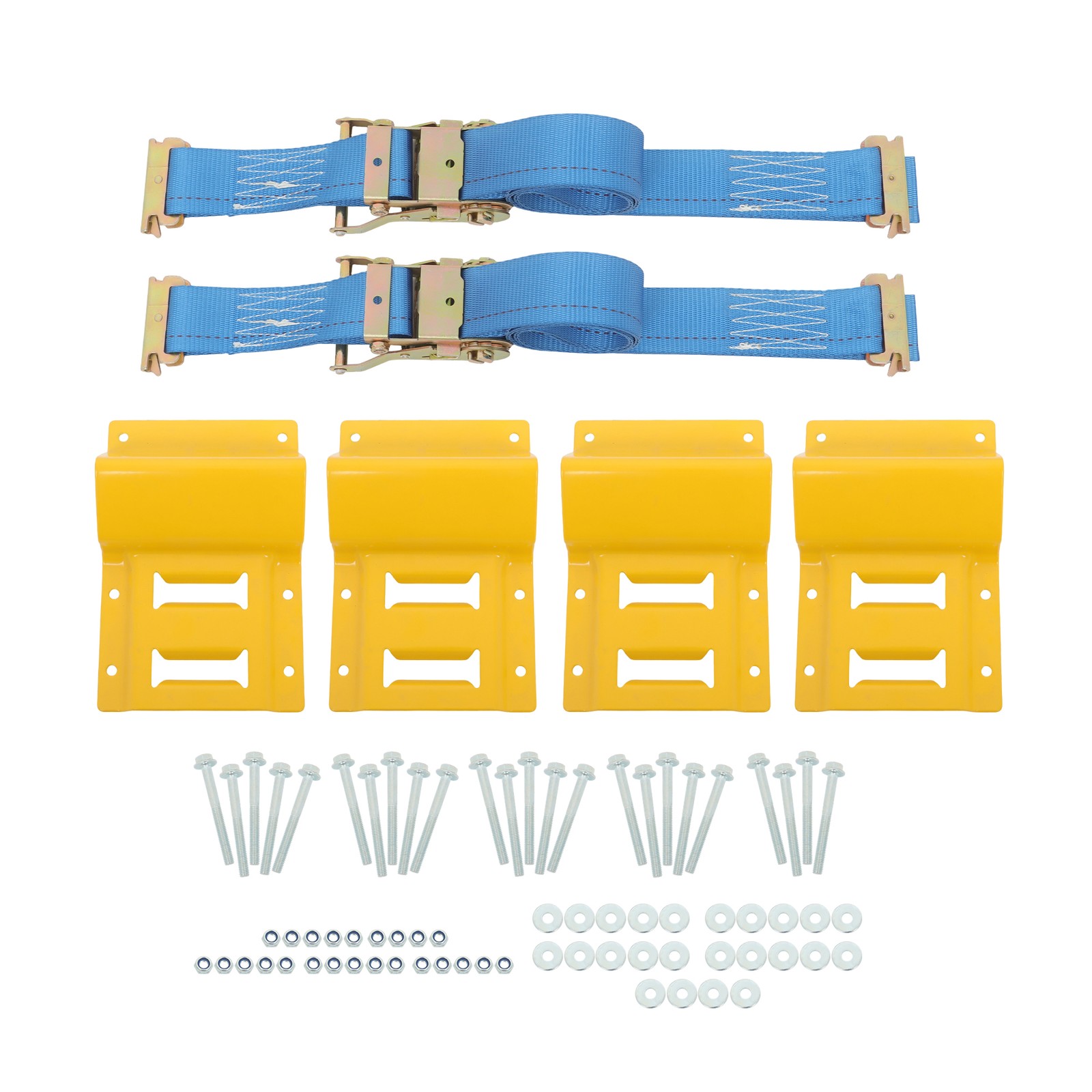 LABLT Secure Cargo E Track Wheel Chock System 7.5' Blue Ratchet Tie Down Straps