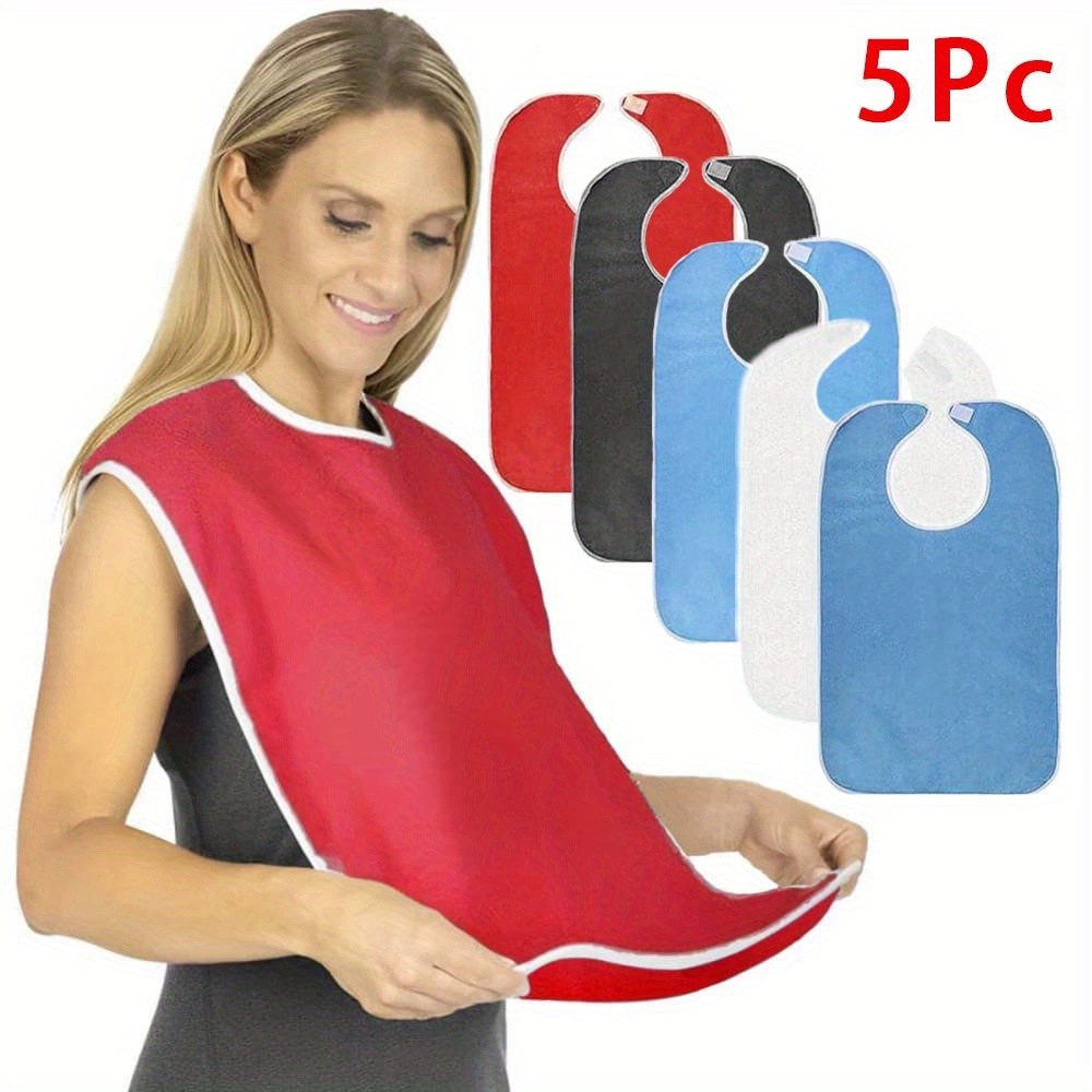 5 Pack Terry Cloth Adult Bibs/Senior Meal Time Clothing Protector w/Hook&Loop