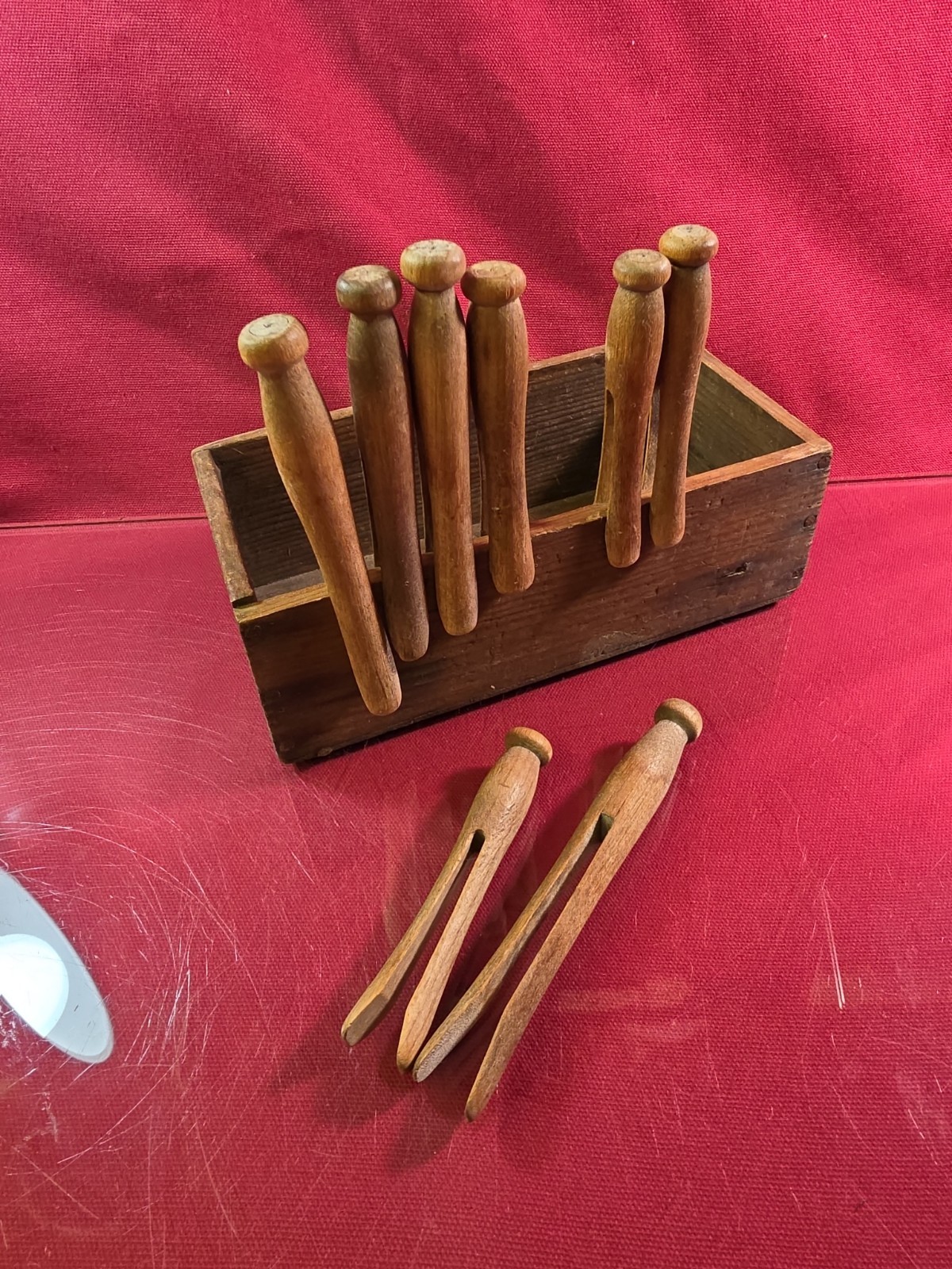 Vintage Antique Wooden Clothes Pins 4-4.5-5 Inch Weathered Primitive Round Head