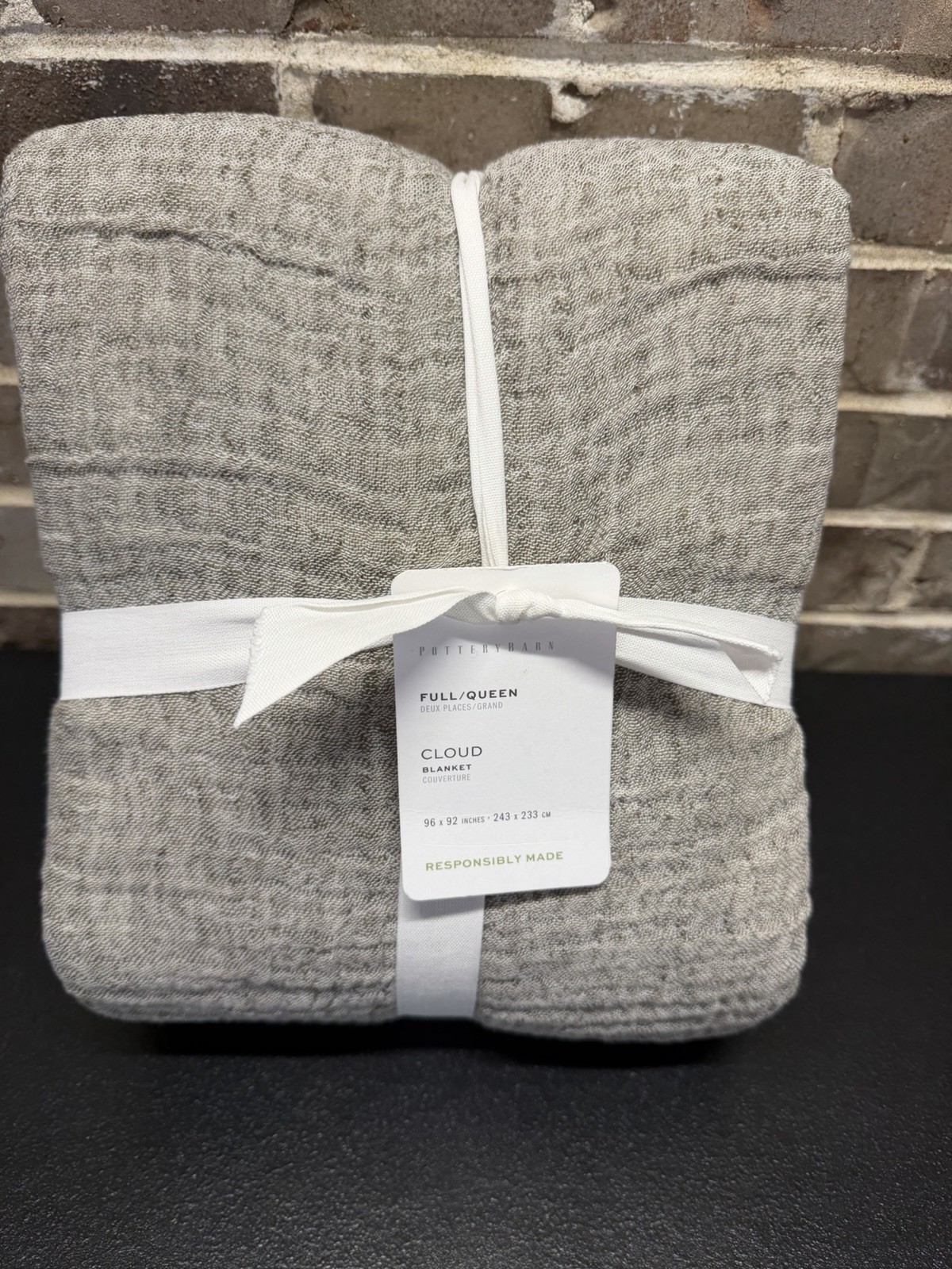 Pottery Barn CLOUD COTTON LINEN Blanket Full Queen Size ~ LODEN~ NWT