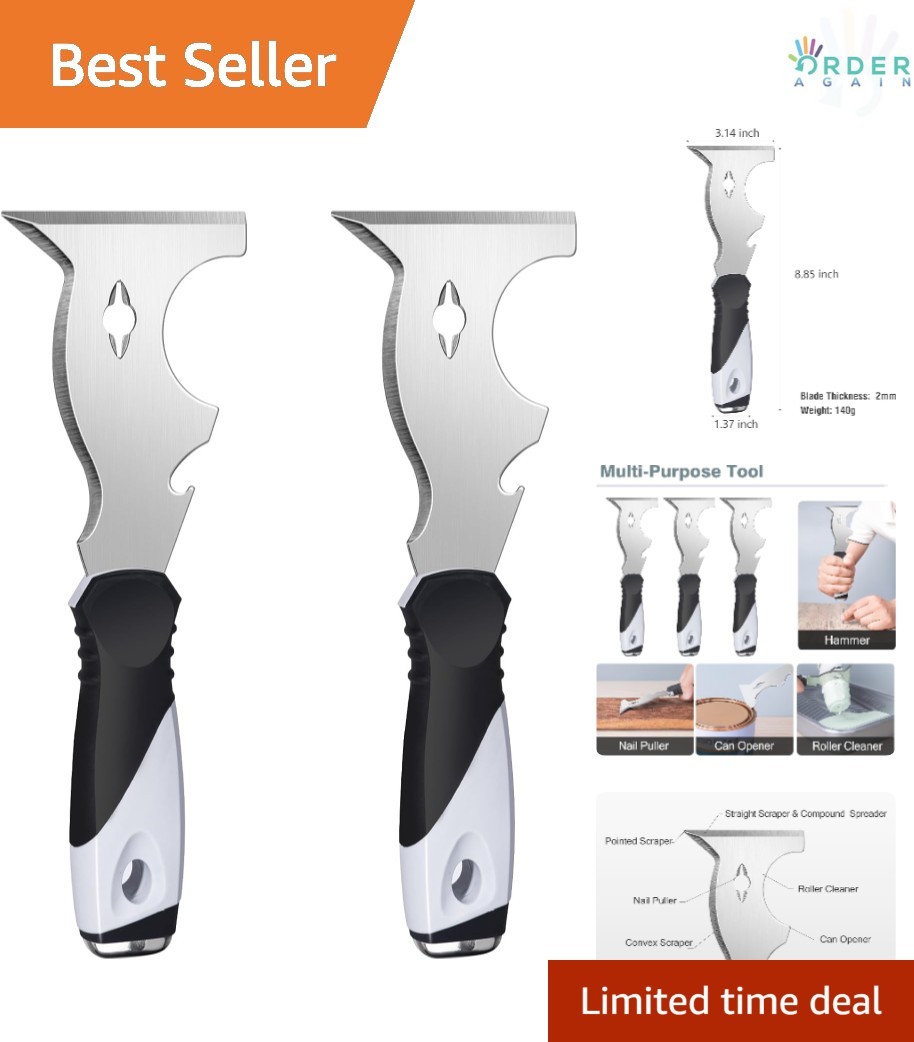 2 Pack 10 in 1 Putty Knife Multi Use Paint Scraper Metal Spackle Tool