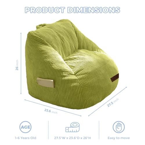 Kids Bean Bag Chair, Bean Bag Couch with Handle, Comfy Toddler Standard Green