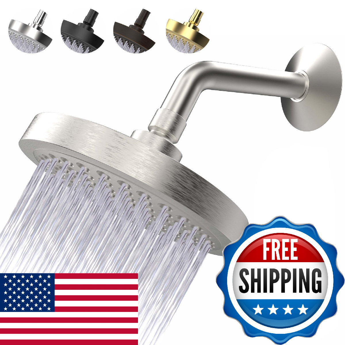 Brushed Nickel High Pressure Shower Head 2.5 GPM - Anti-Clog Silicone Nozzles