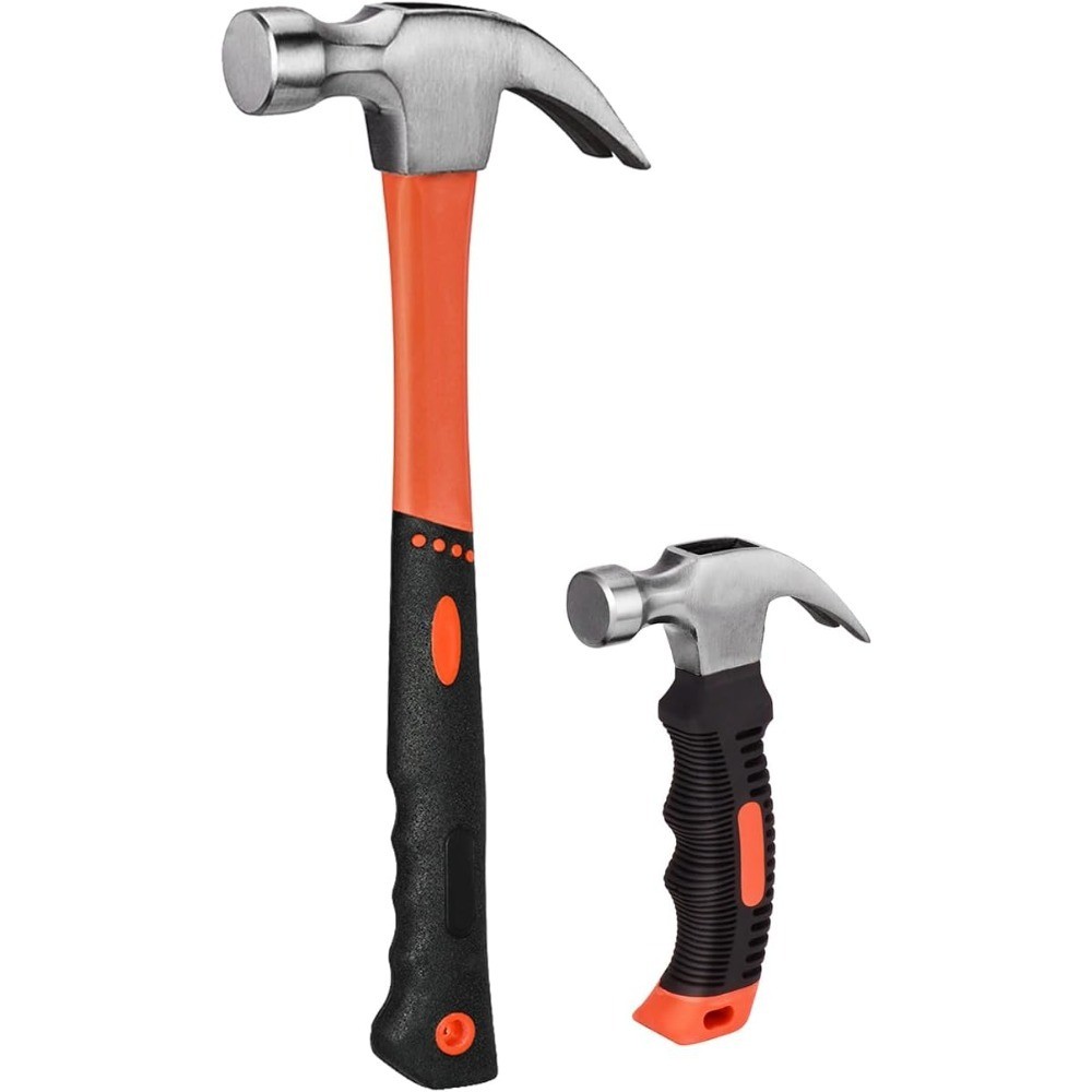 2 Piece Hammer Set,includes 1 Pack 8 OZ Mini Stubby Claw Hammer and 1 Pack 16 OZ