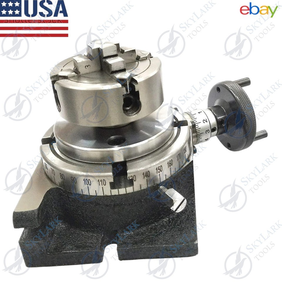 New Horizontal And Vertical Rotary Table With 70mm 4 Jaw Chuck Backplate USA