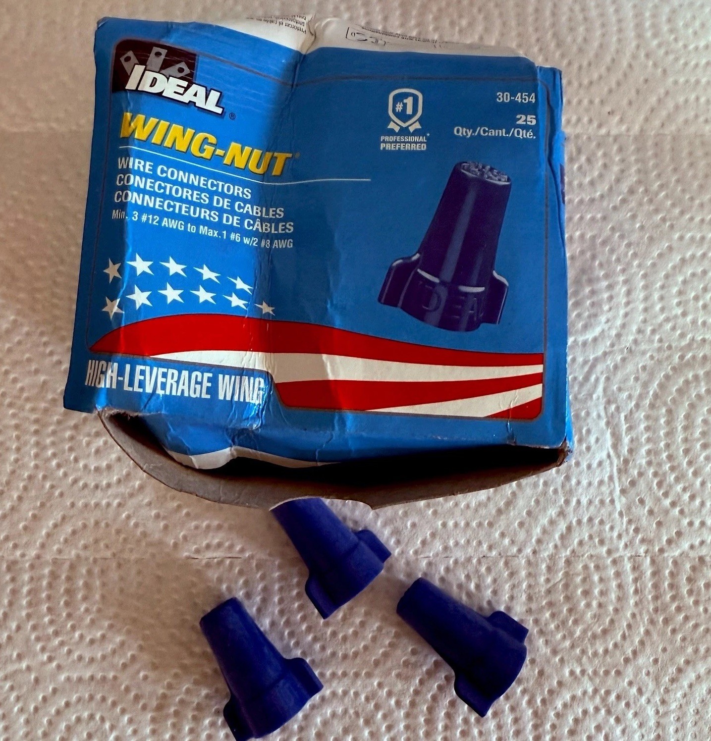 IDEAL 30-454 WING NUT WIRE CONNECTORS, BLUE, QTY 25 PER BOX