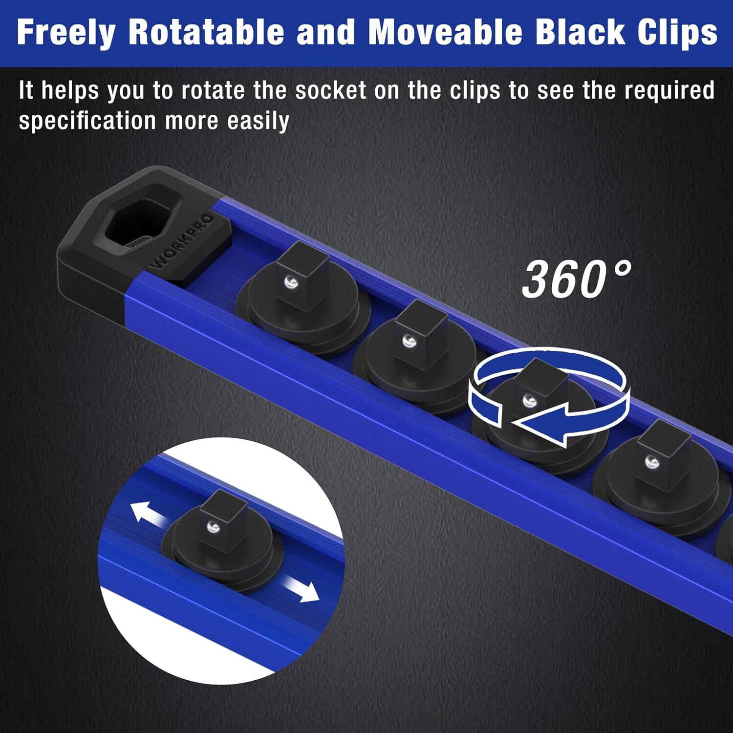 WORKPRO Magnetic Socket Organizer Heavy Duty Socket Holder Aluminum Socket Rail