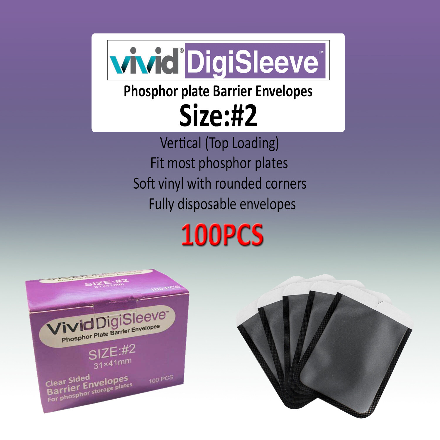 Barrier Envelopes for Phosphor Plate Dental Vertical Size 2 - 900 Pack (9 boxes)