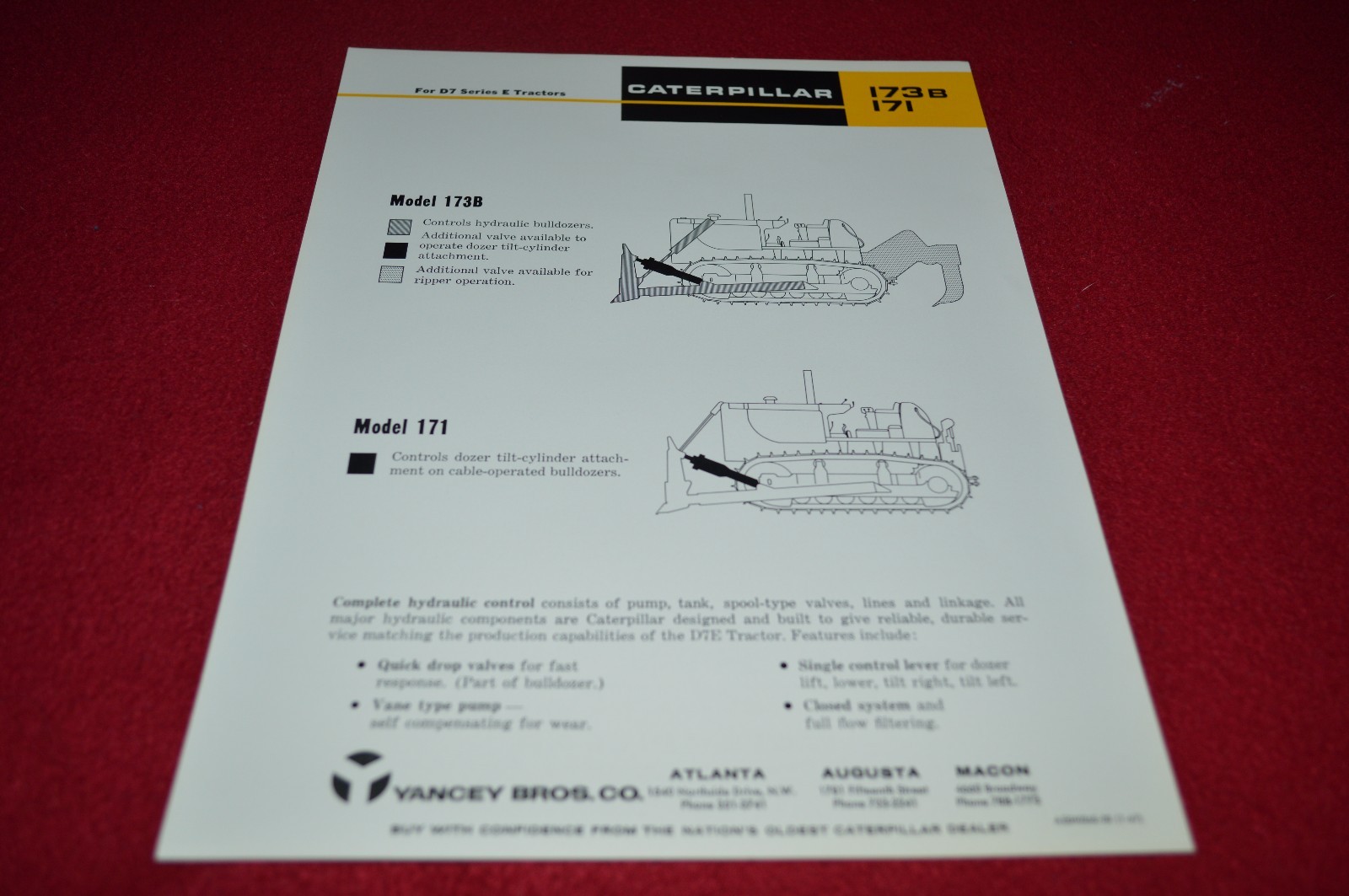 Caterpillar Hydraulic Control For D7E Crawler Tractor Dealer's Brochure BWPA